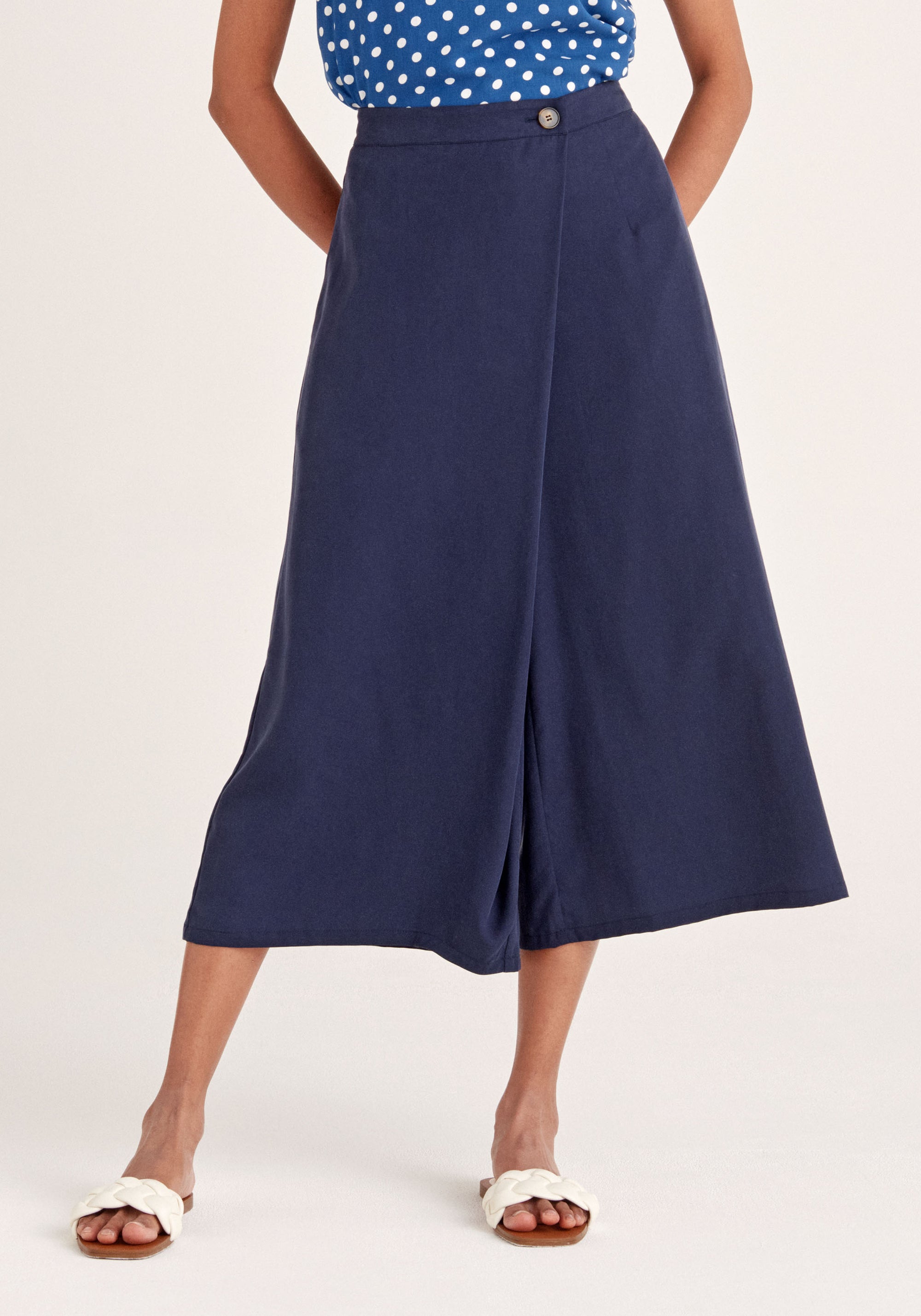 Paisie Tencel Wrap Culottes in Navy