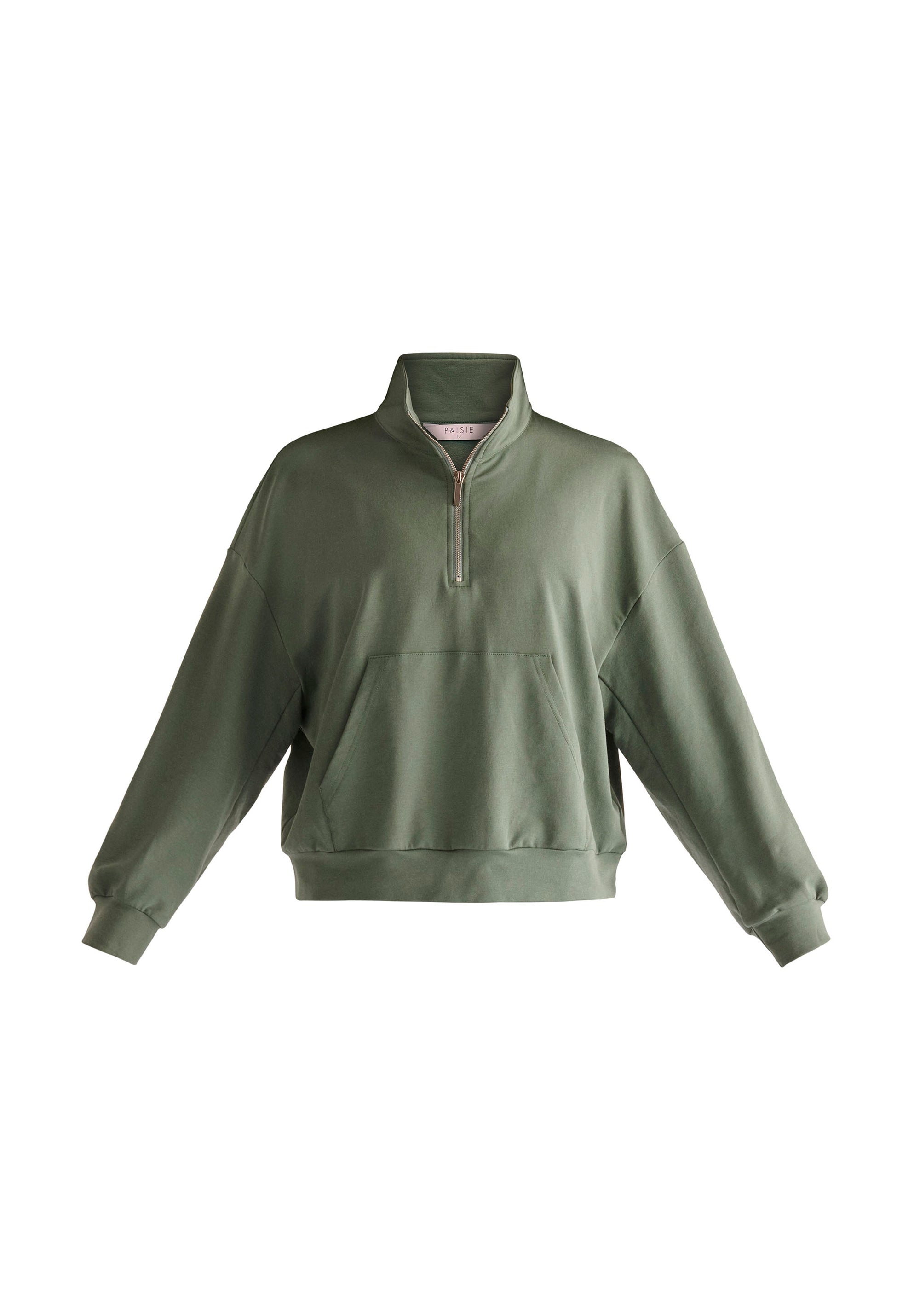 Paisie High Neck Zip Sweatshirt in Green Cut Out