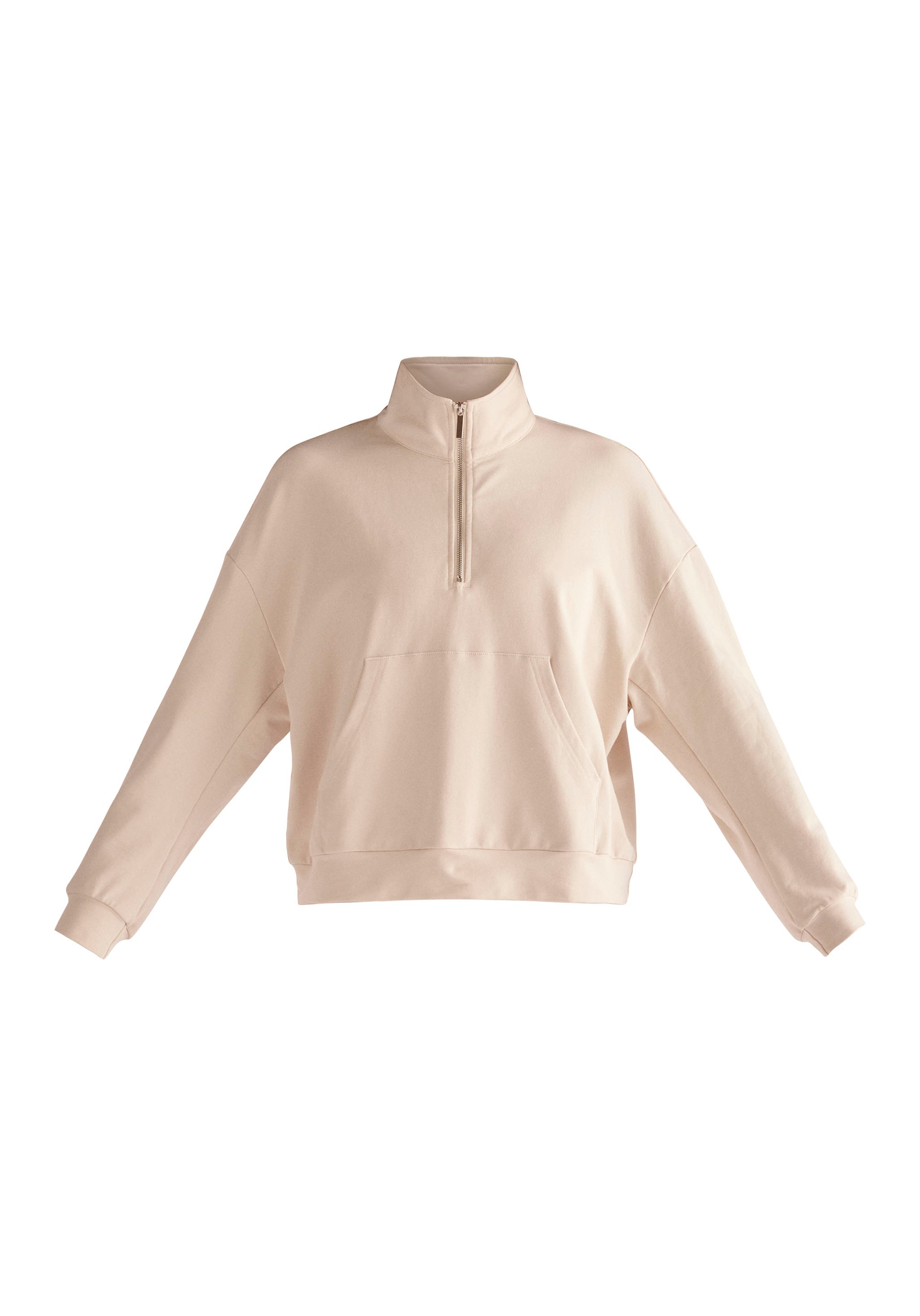 Paisie High Neck Zip Sweatshirt in Cream Cut Out