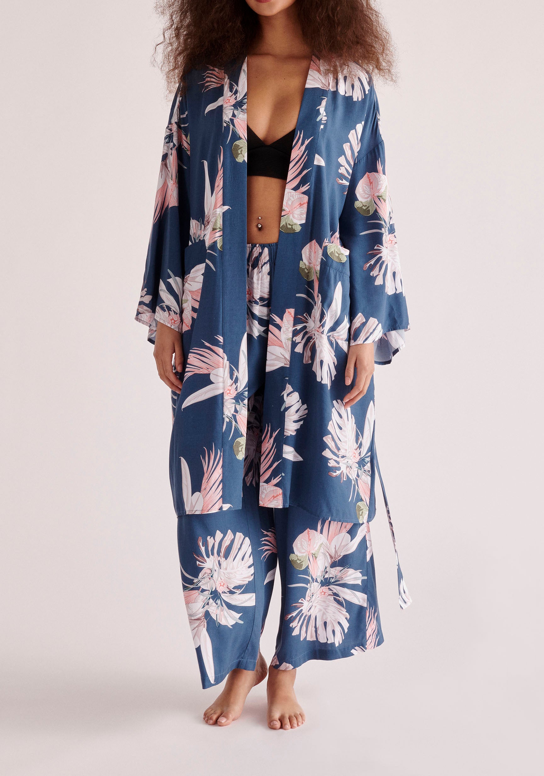 Paisie Floral Pyjama Trousers in Dark Blue