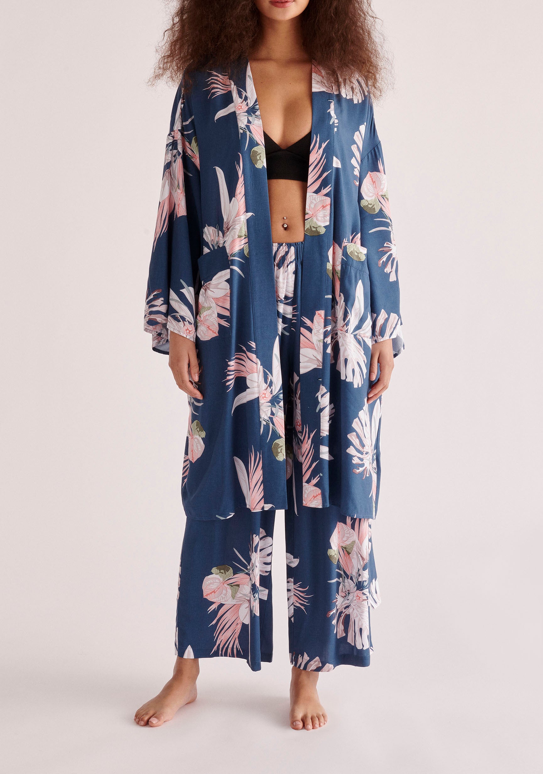 Paisie Floral Pyjama Trousers in Dark Blue