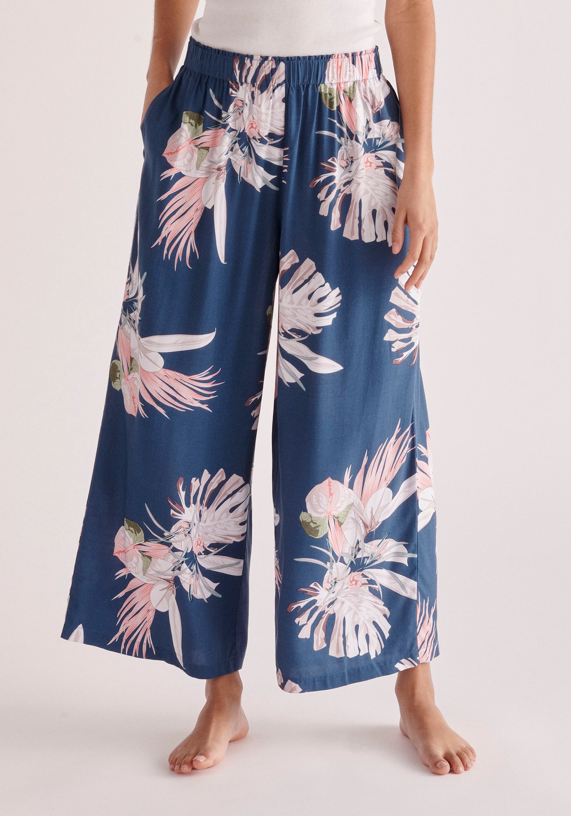 Paisie Floral Pyjama Trousers in Dark Blue