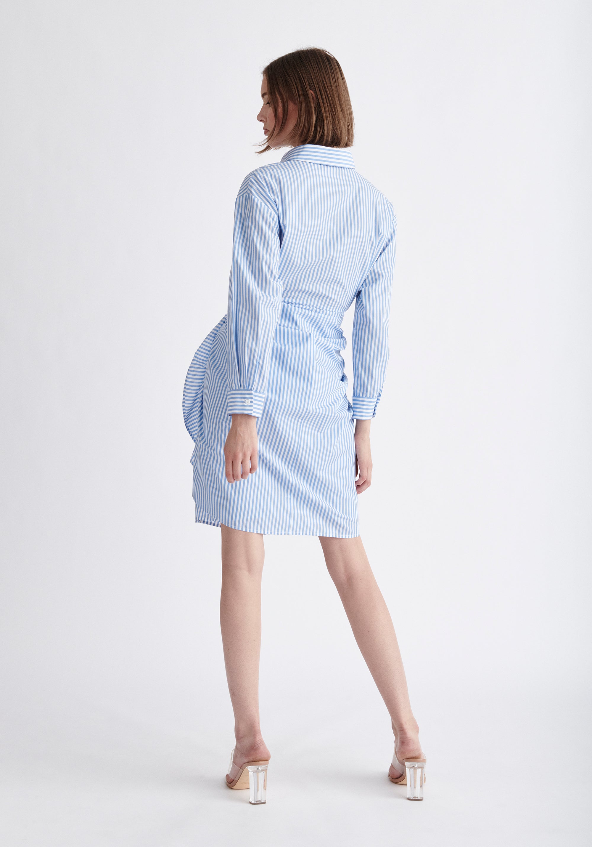 Paisie Striped Waist Tie Shirt Dress Back