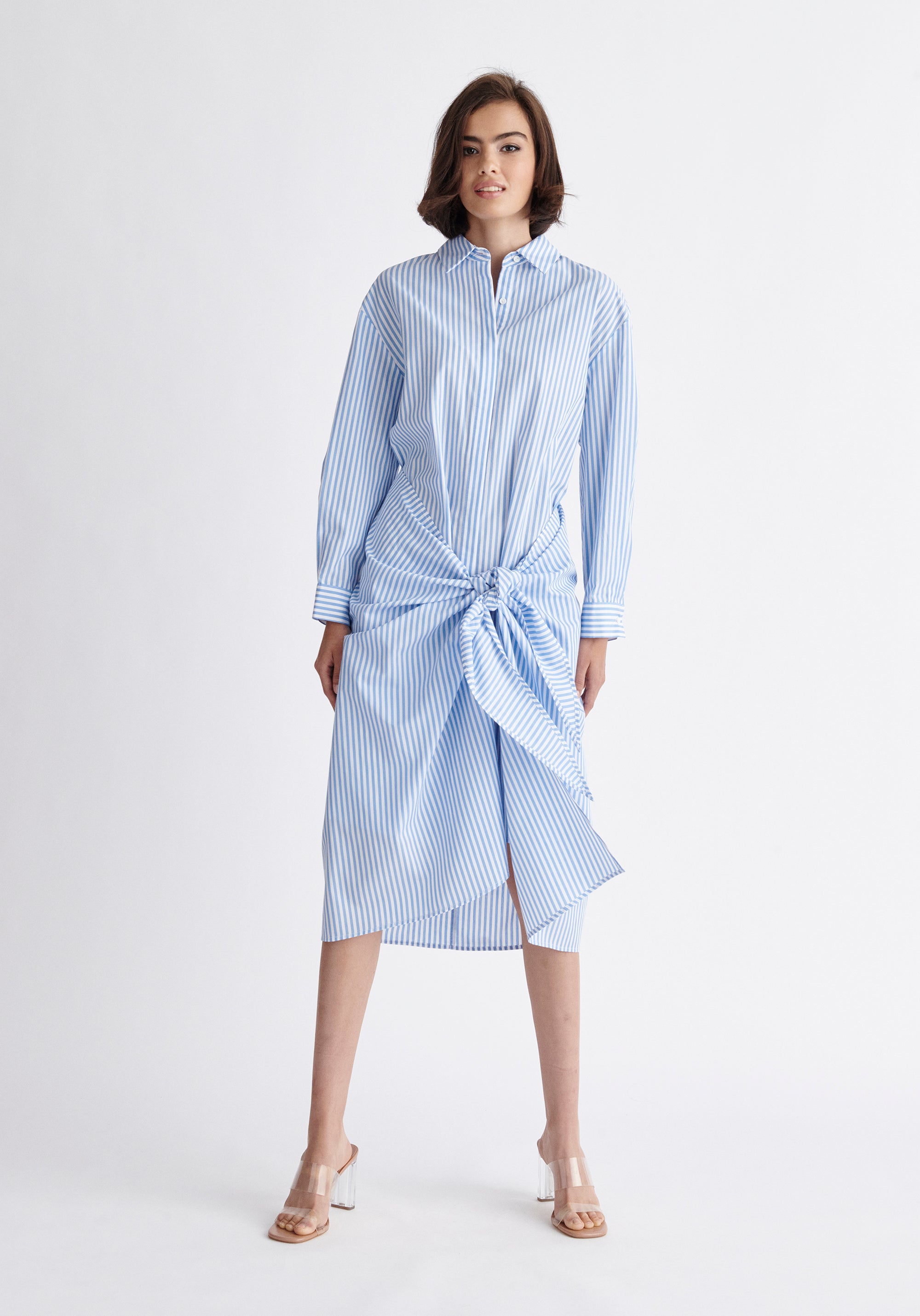 Paisie Striped Waist Tie Shirt Dress