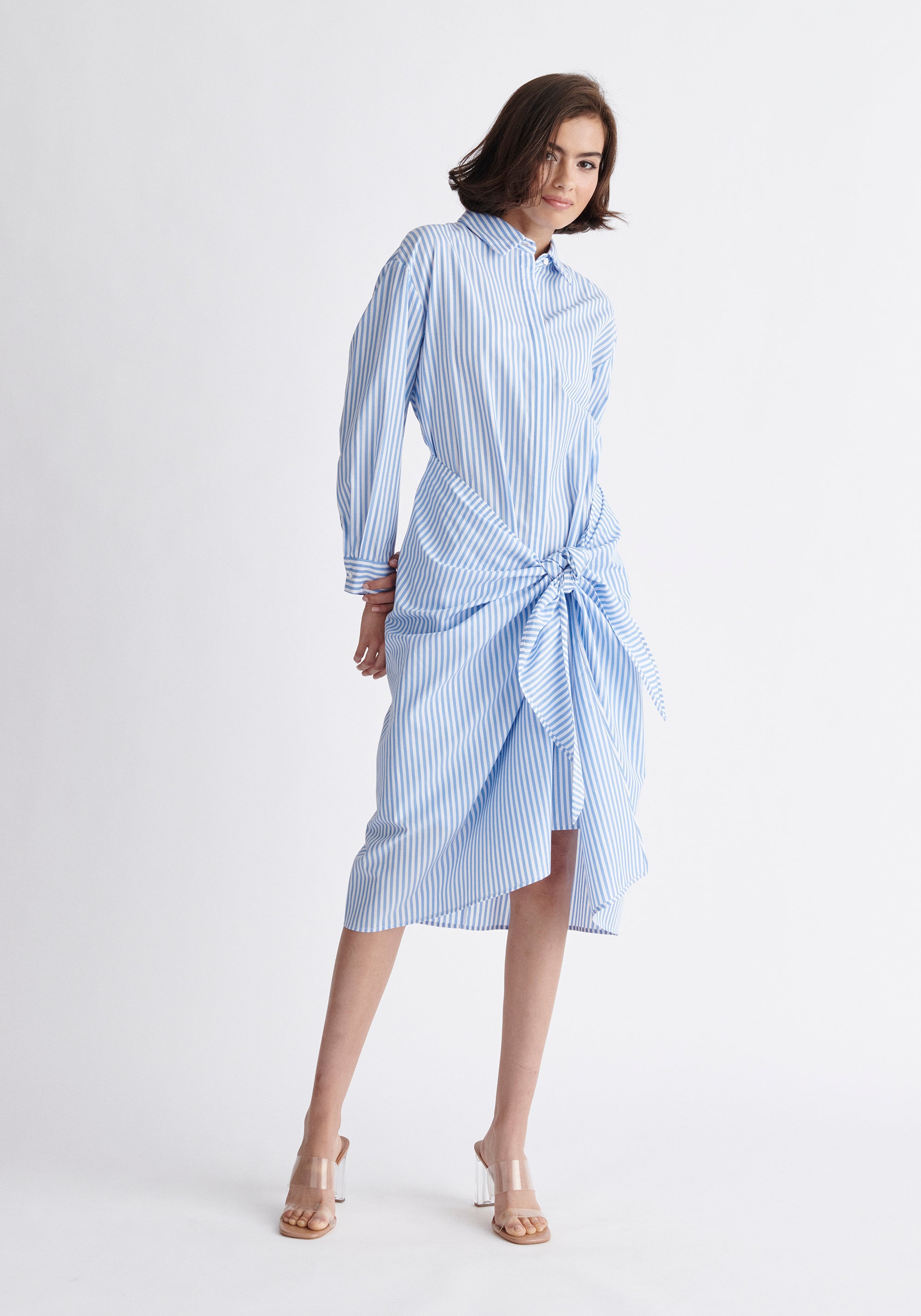 Paisie Striped Waist Tie Shirt Dress