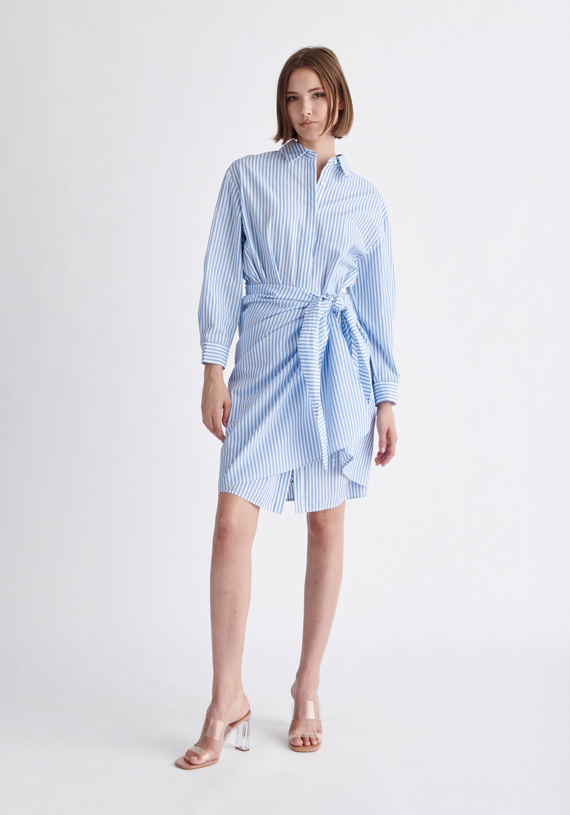 Paisie Striped Waist Tie Shirt Dress