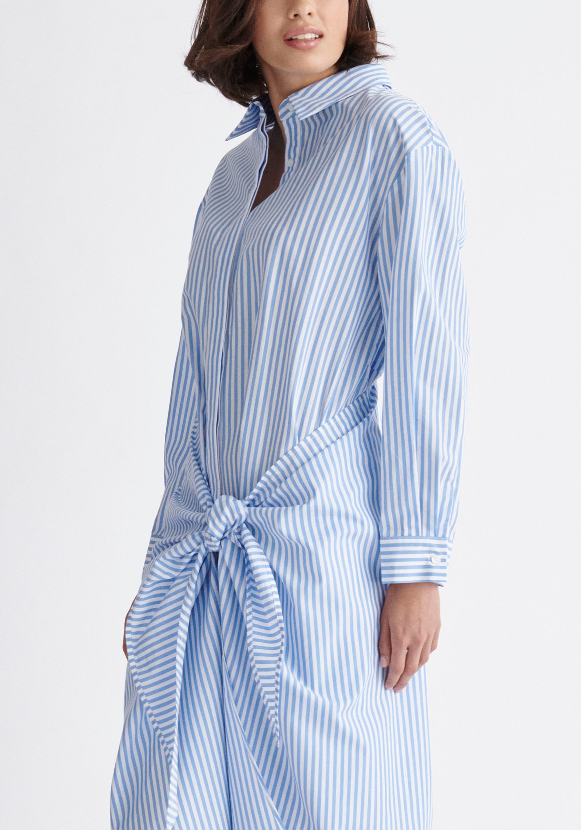 Paisie Striped Waist Tie Shirt Dress Close Up