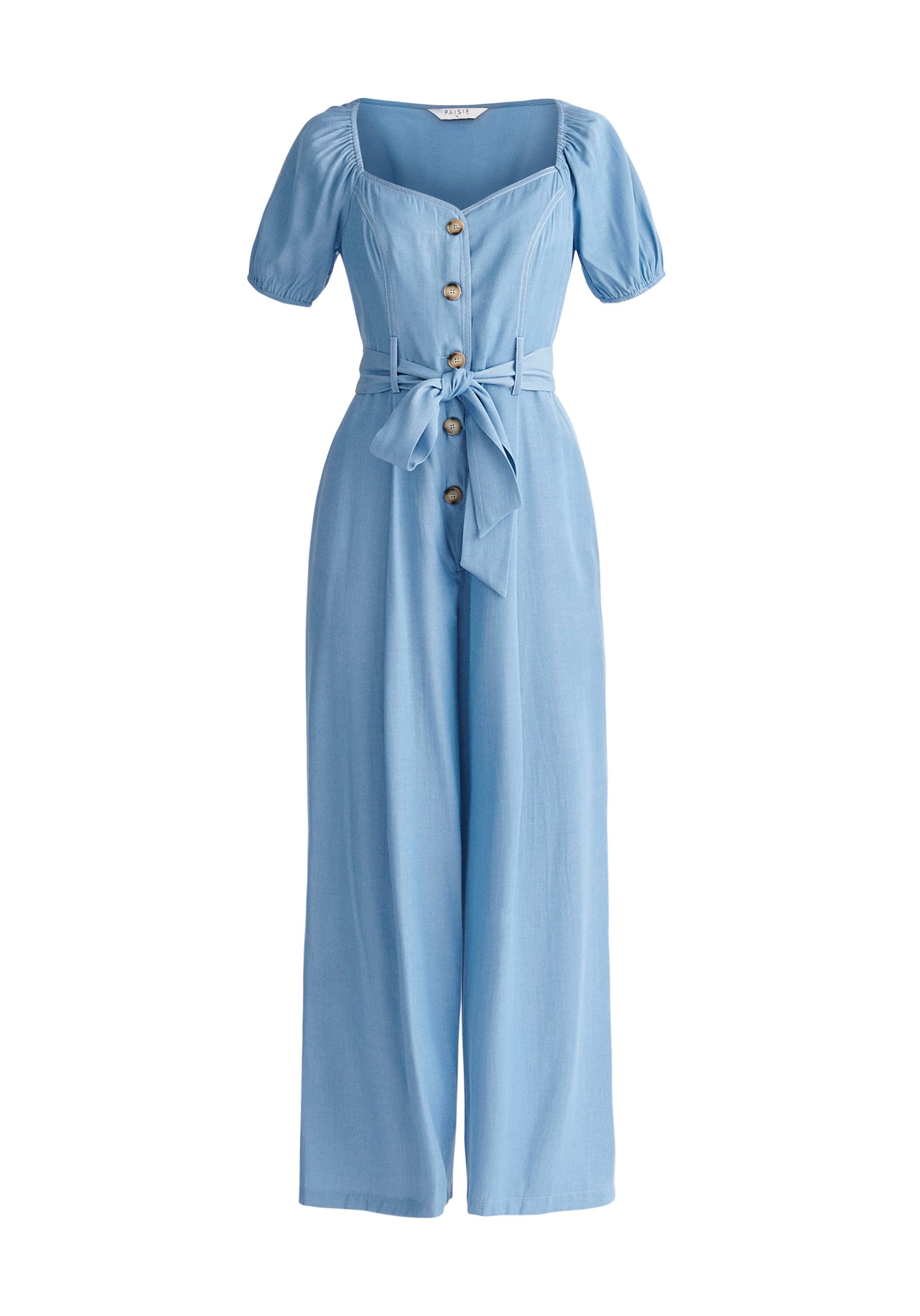 Paisie Puff Sleeve Sweetheart Jumpsuit in Light Blue Cut Out