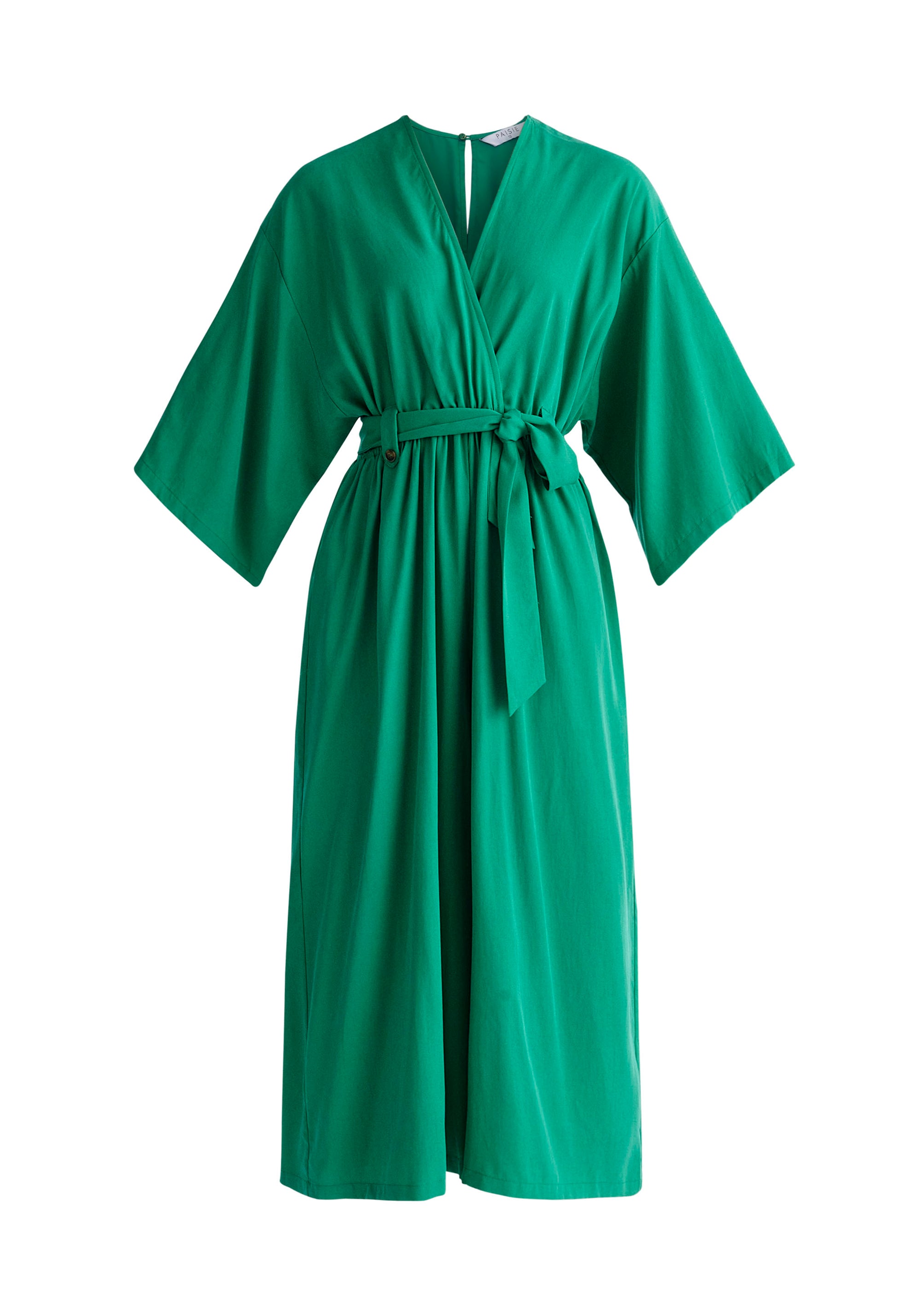 Paisie Tencel Kimono Jumpsuit in Green Cut Out