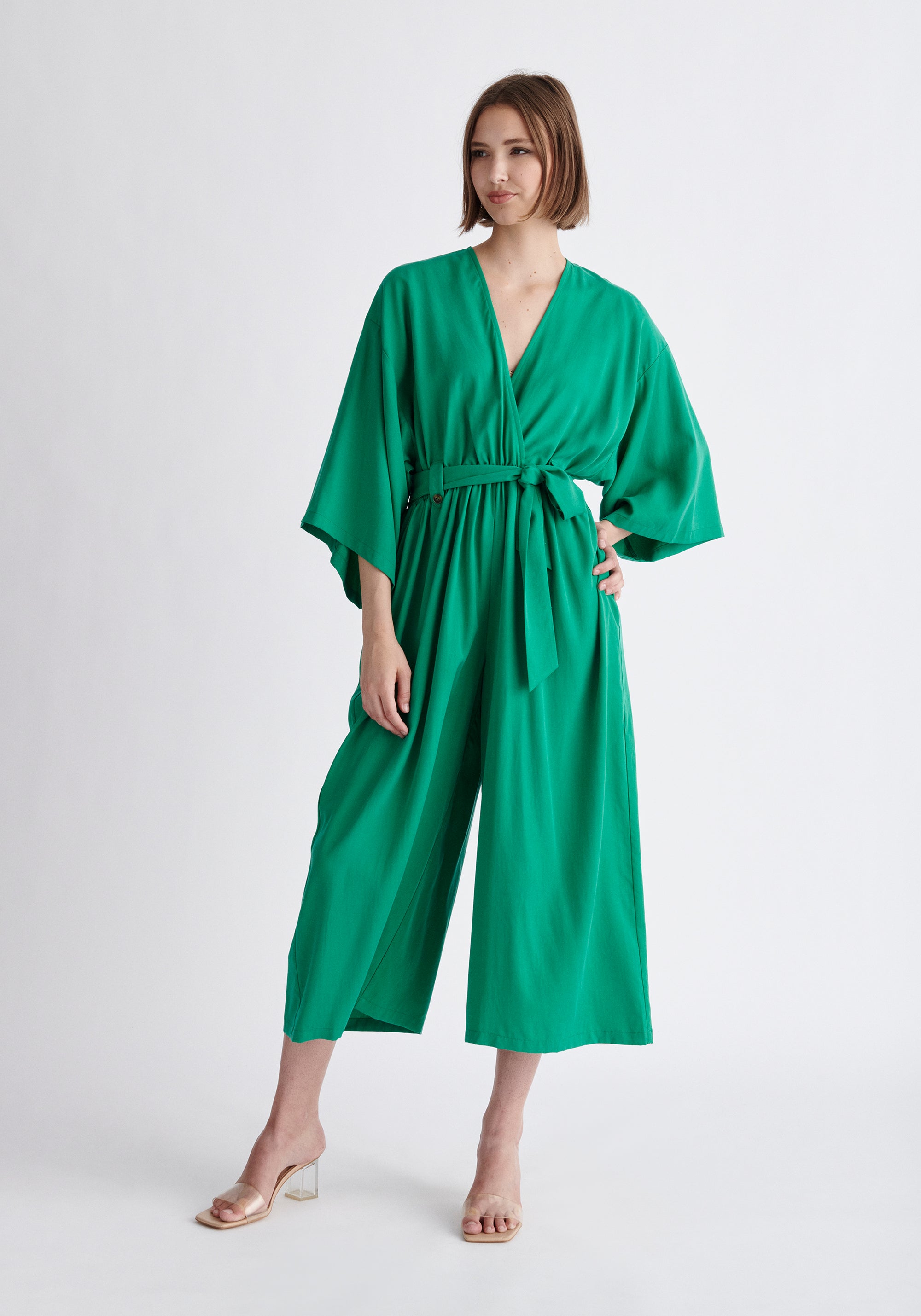 Paisie Tencel Kimono Jumpsuit in Green