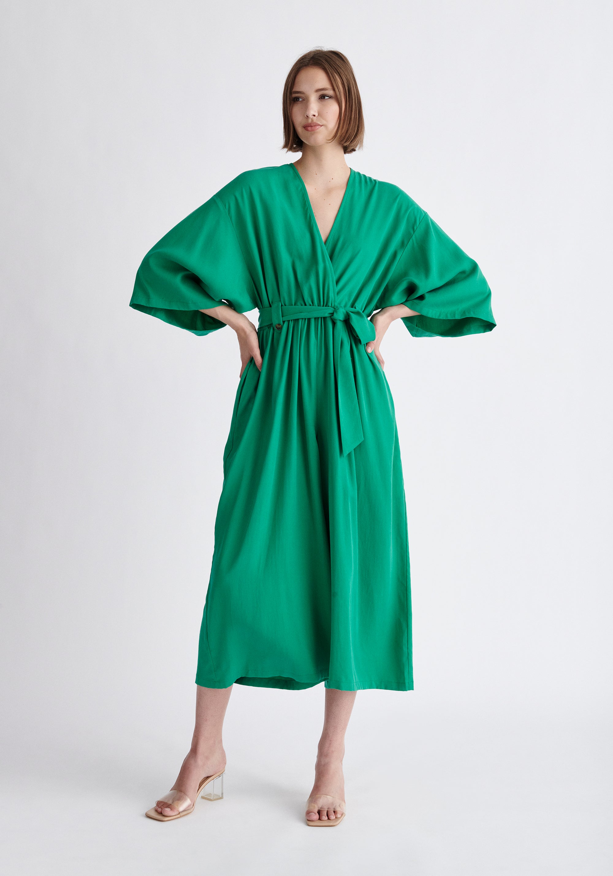 Paisie Tencel Kimono Jumpsuit in Green