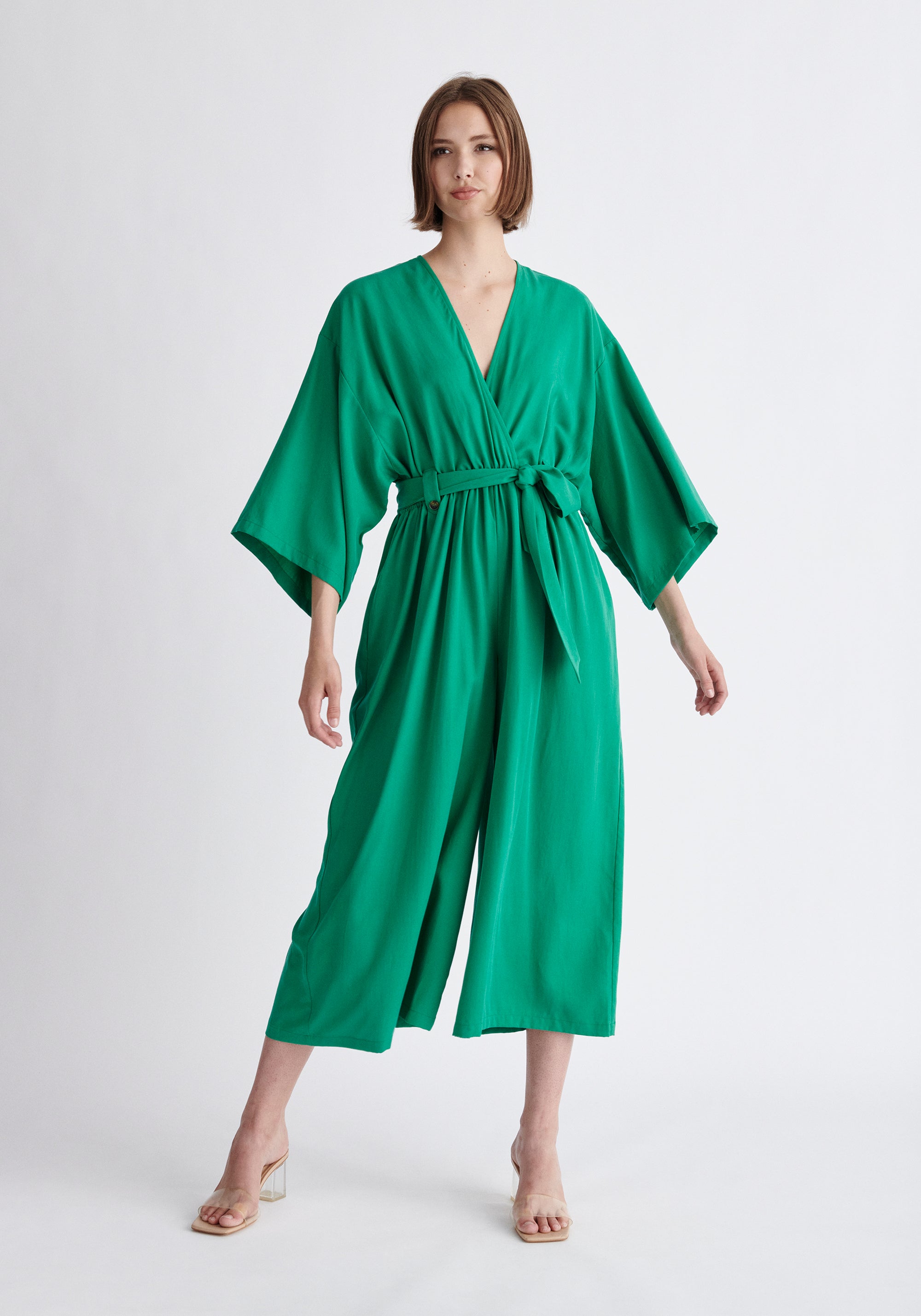 Paisie Tencel Kimono Jumpsuit in Green