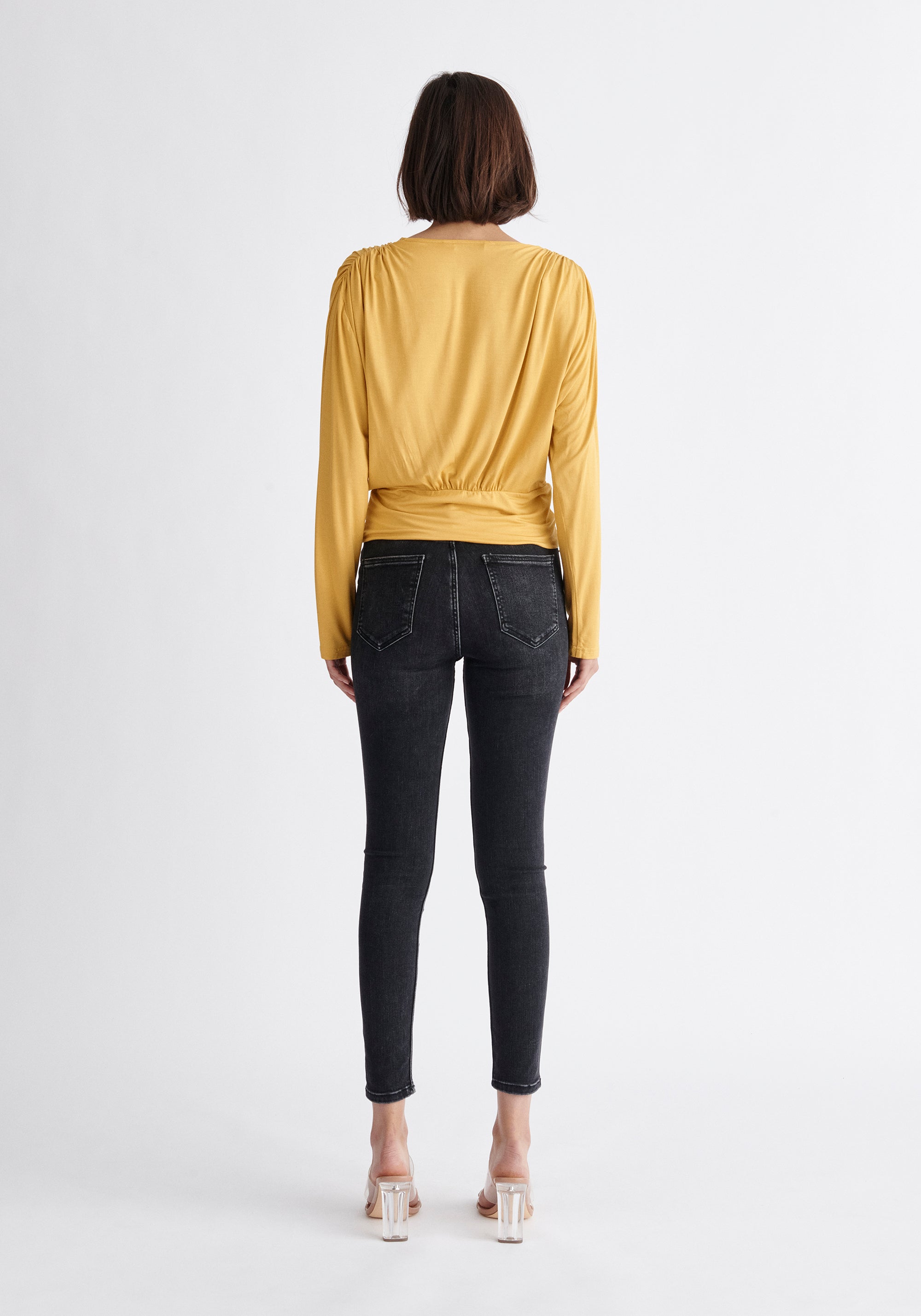 Paisie Draped Wrap Jersey Top in Yellow Back