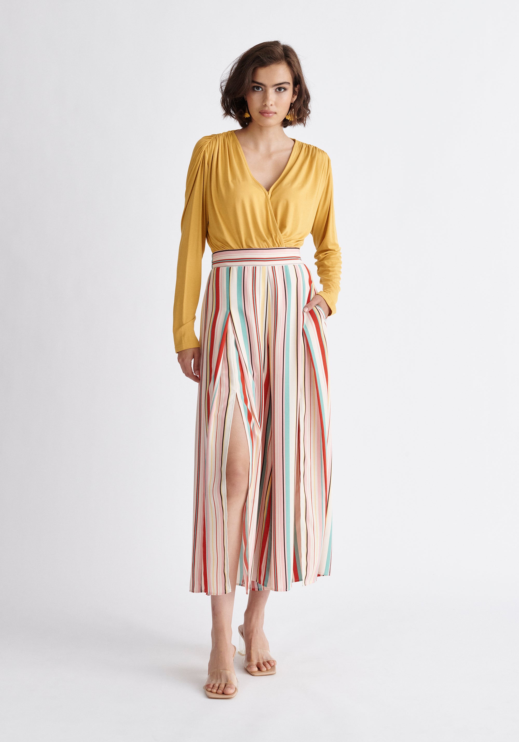 Paisie Draped Wrap Jersey Top in Yellow