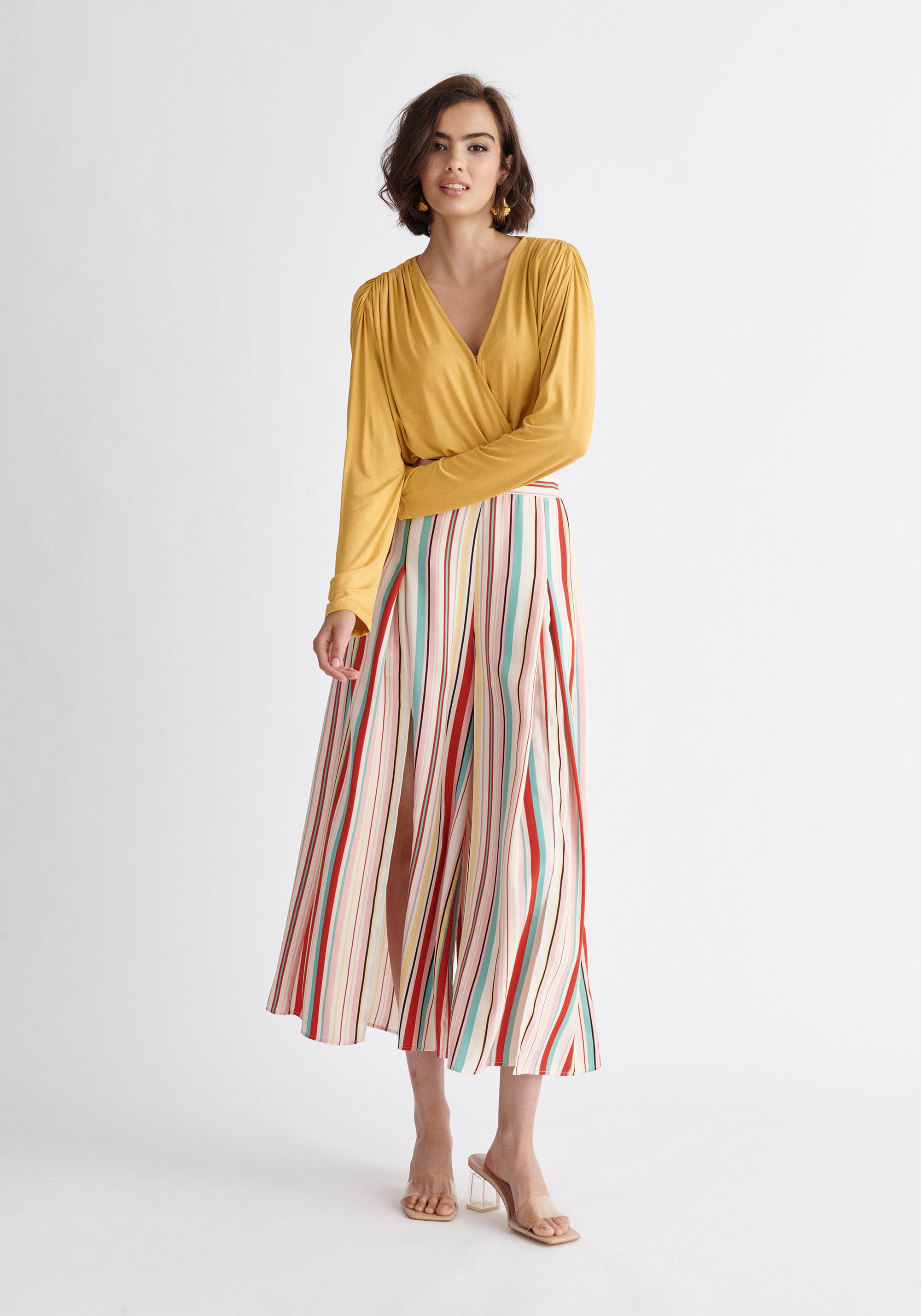 Paisie Draped Wrap Jersey Top in Yellow