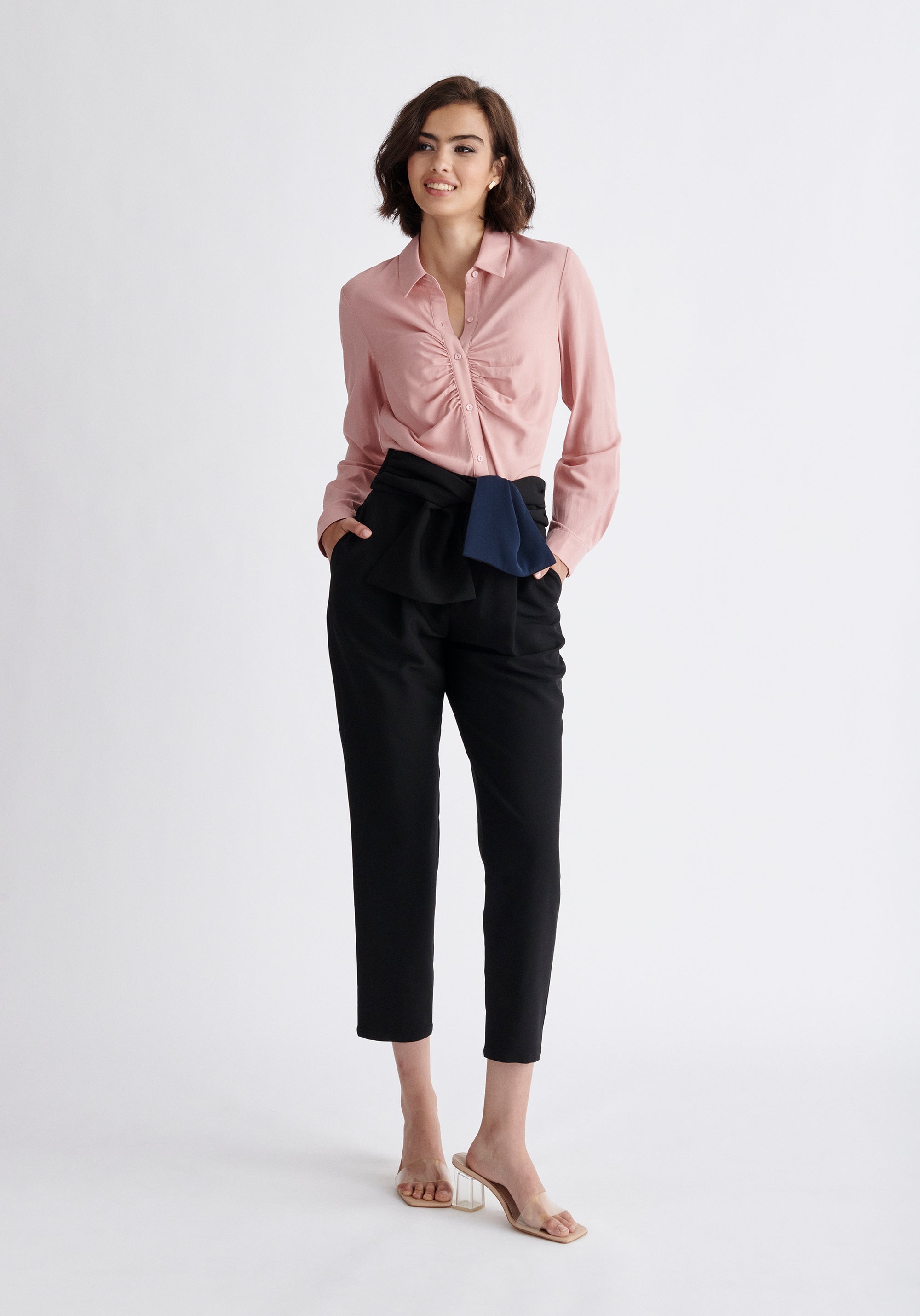 Paisie Gathered Front Shirt in Pink