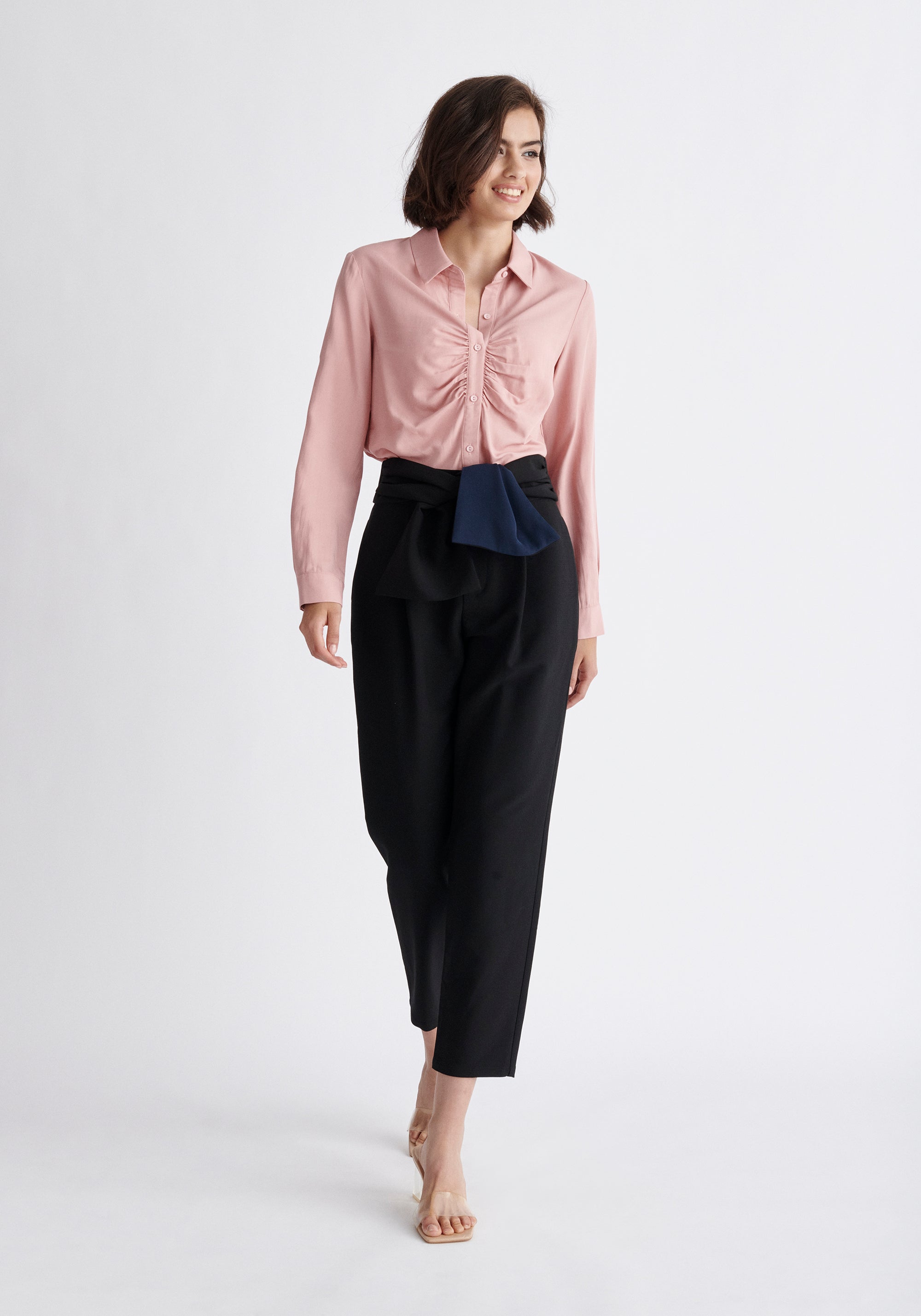 Paisie Gathered Front Shirt in Pink