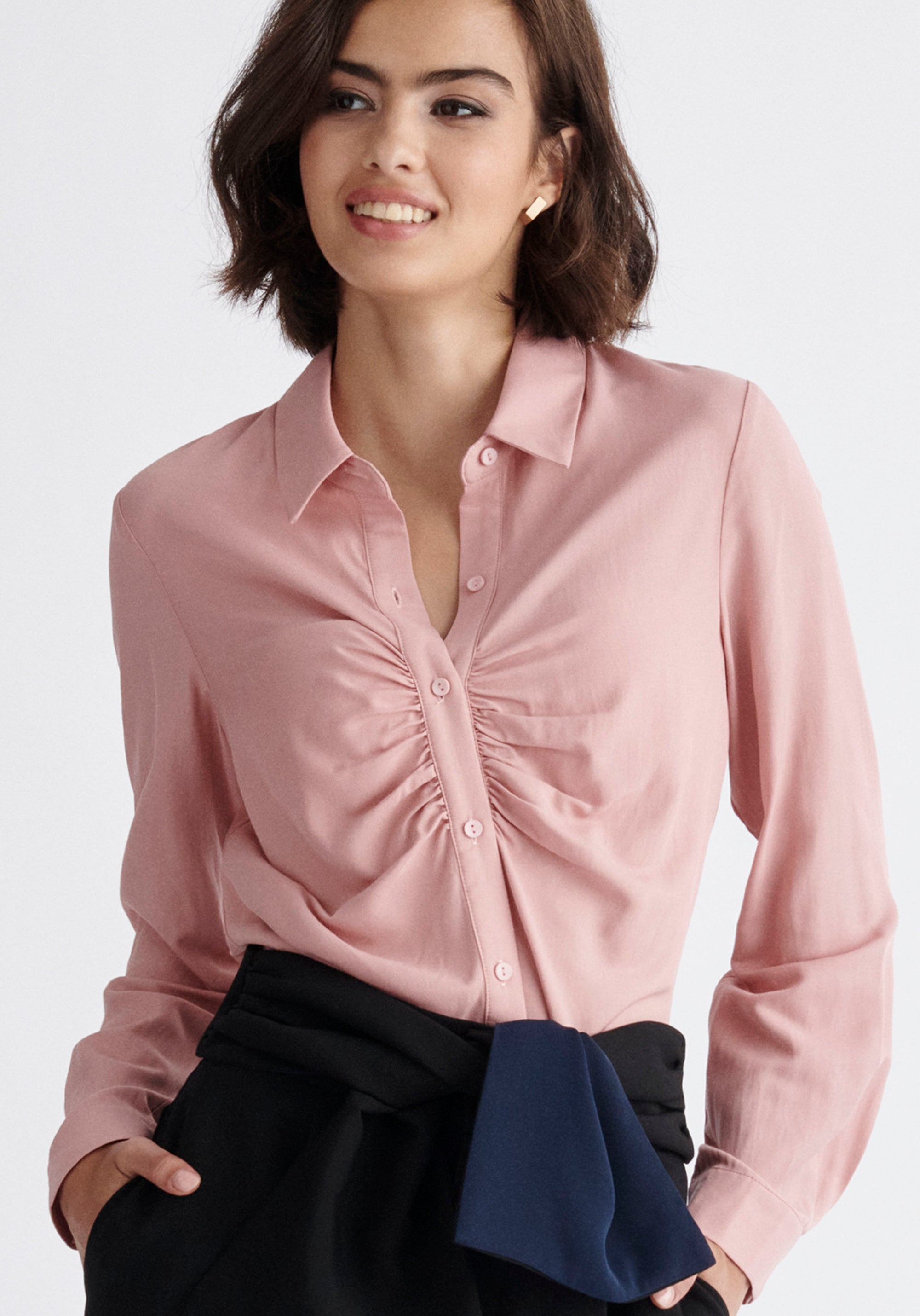 Paisie Gathered Front Shirt in Pink Cut Out