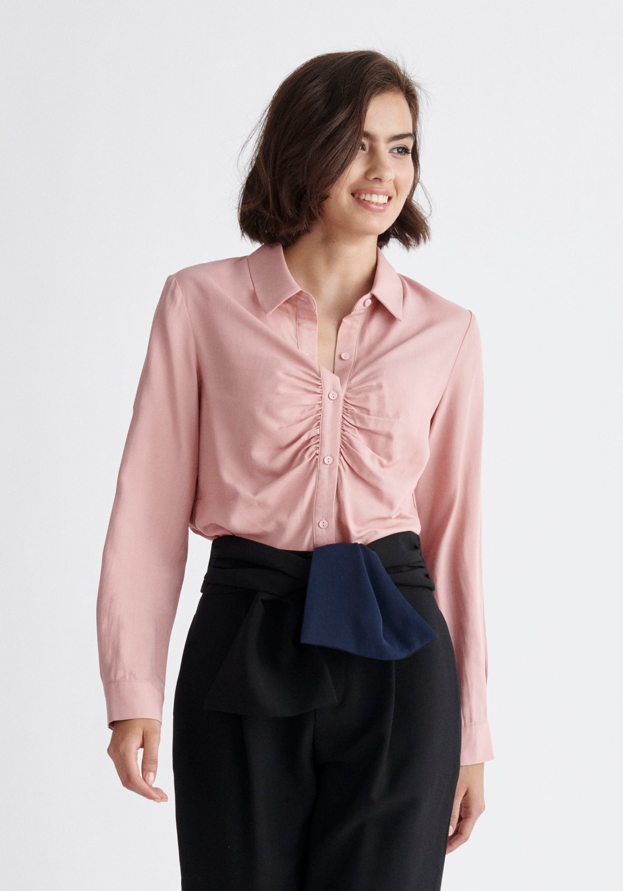 Paisie Gathered Front Shirt in Pink