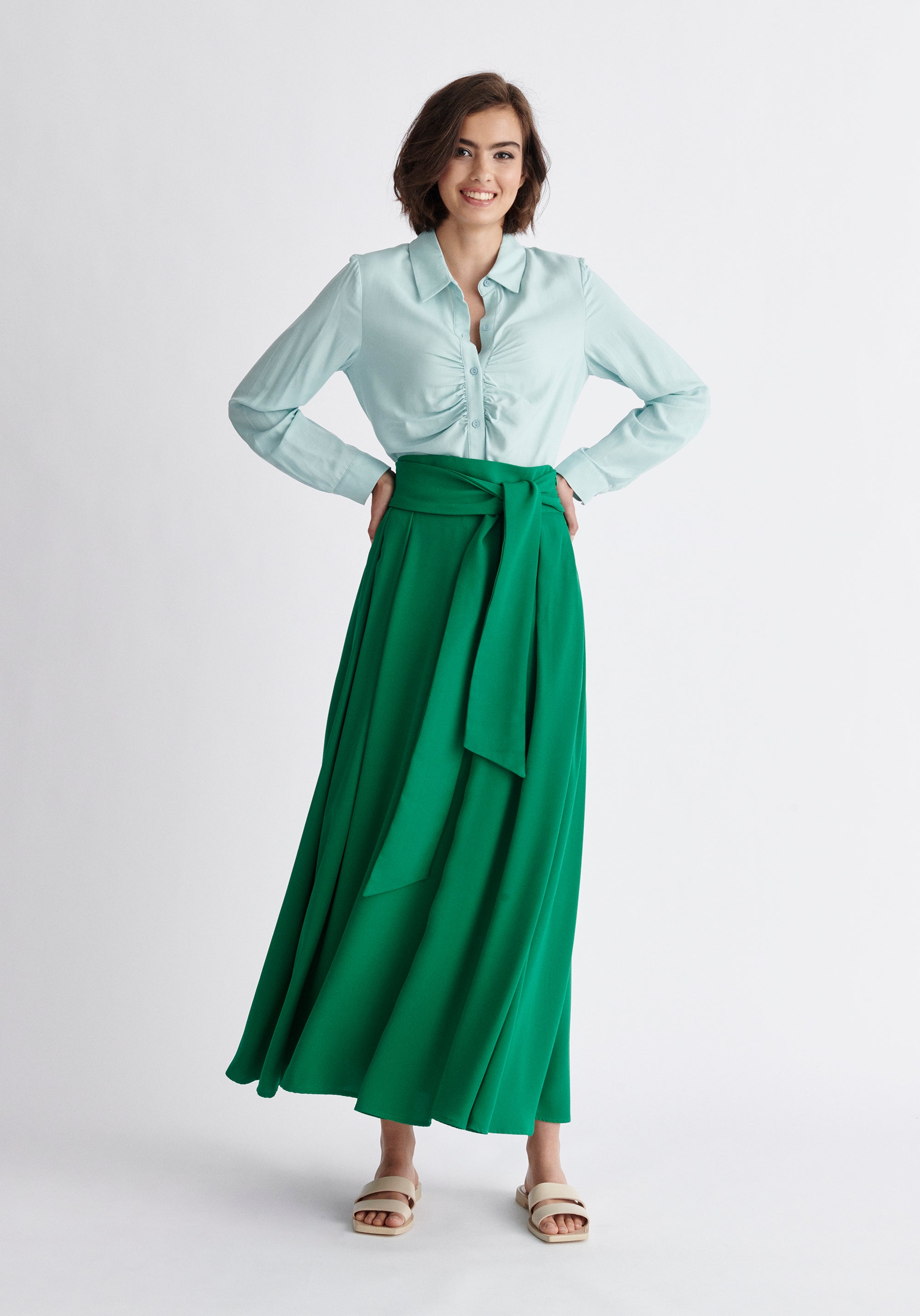 Paisie Gathered Front Shirt in Teal