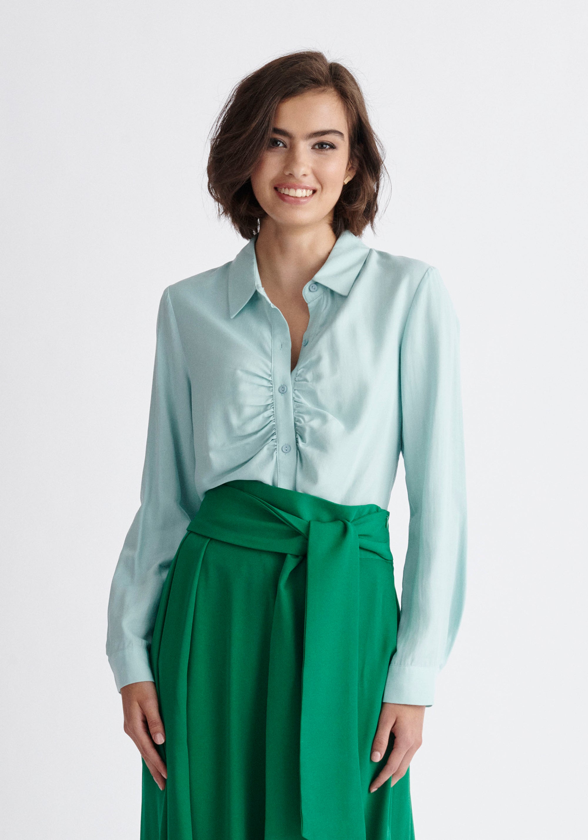 Paisie Gathered Front Shirt in Teal