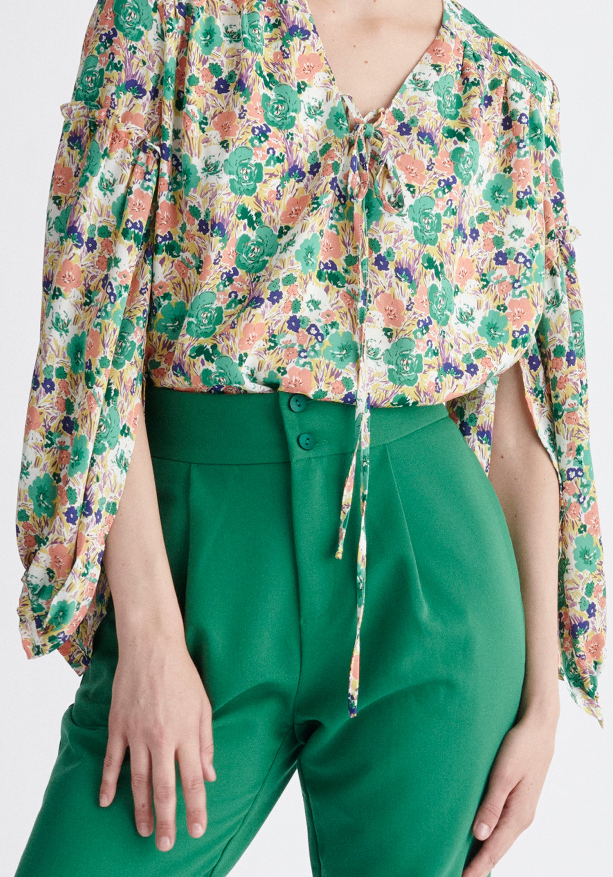 Paisie Floral Open Sleeve Blouse Close Up