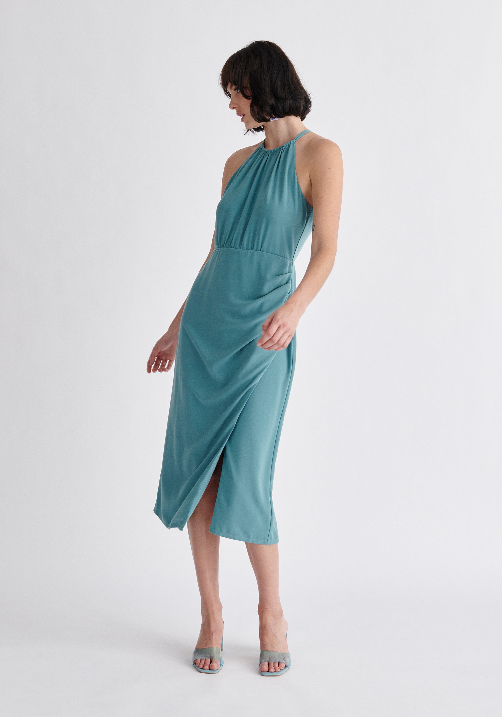 Paisie Detachable Cape Dress in Teal