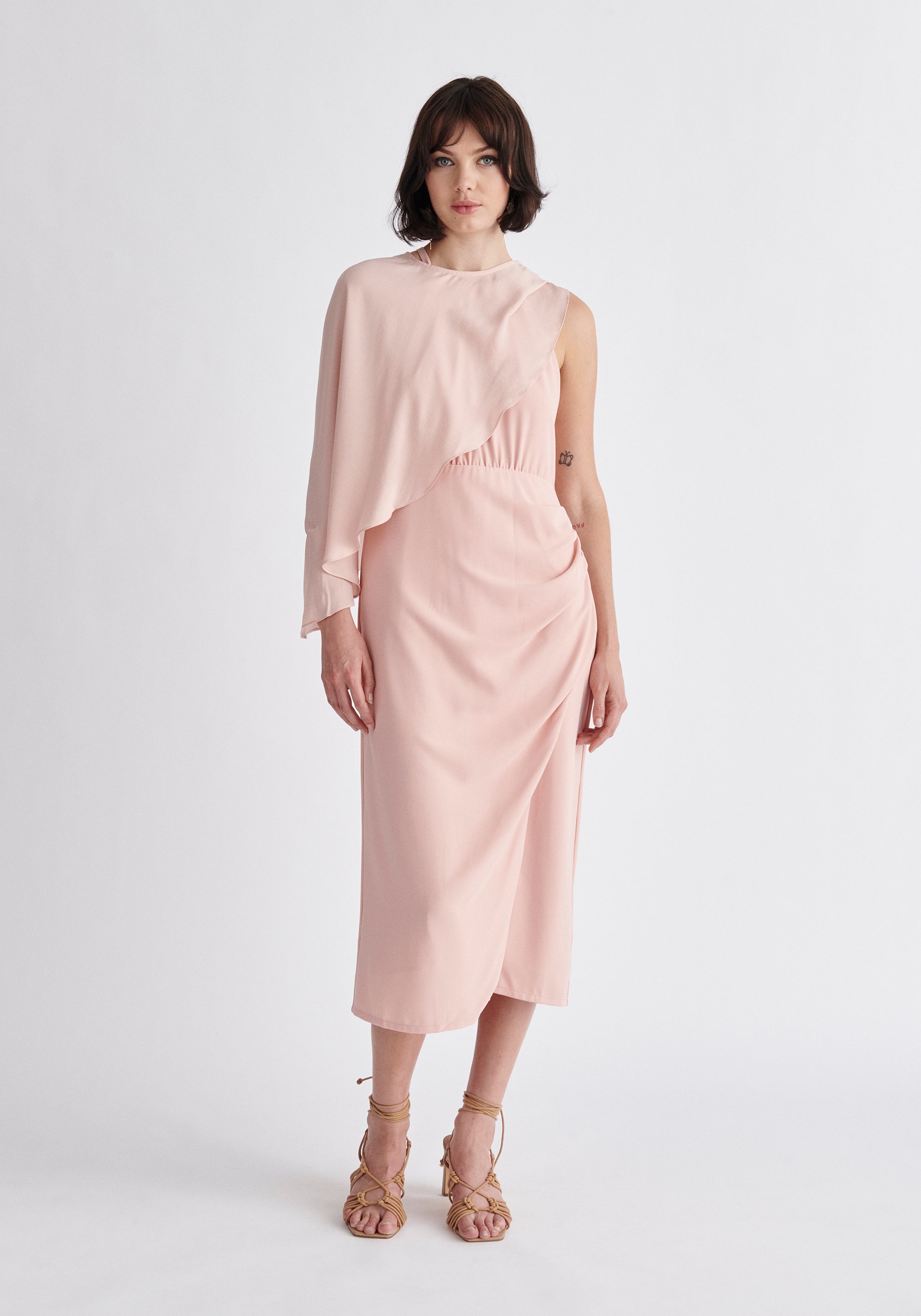 Paisie Detachable Cape Dress in Pink