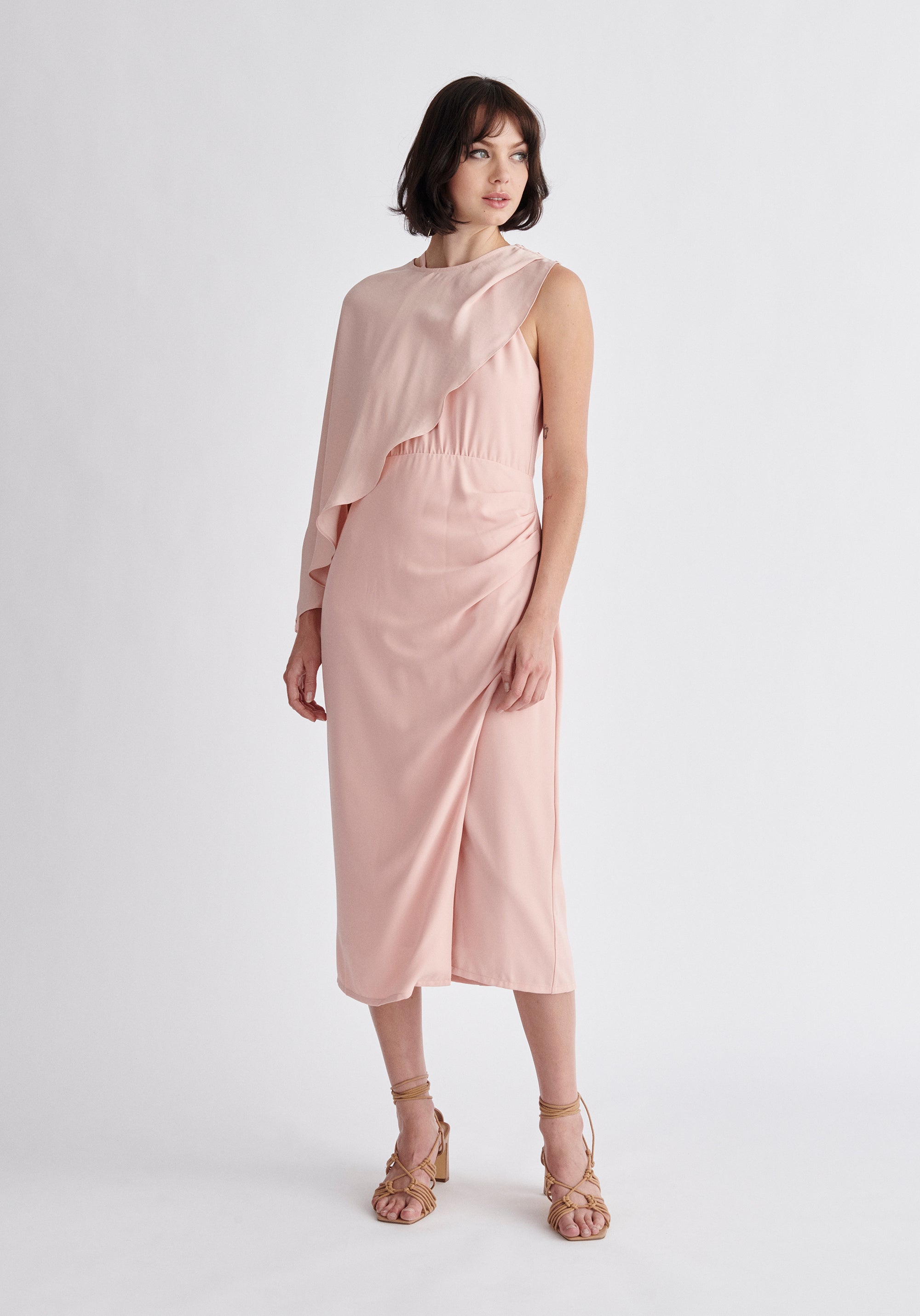 Paisie Detachable Cape Dress in Pink