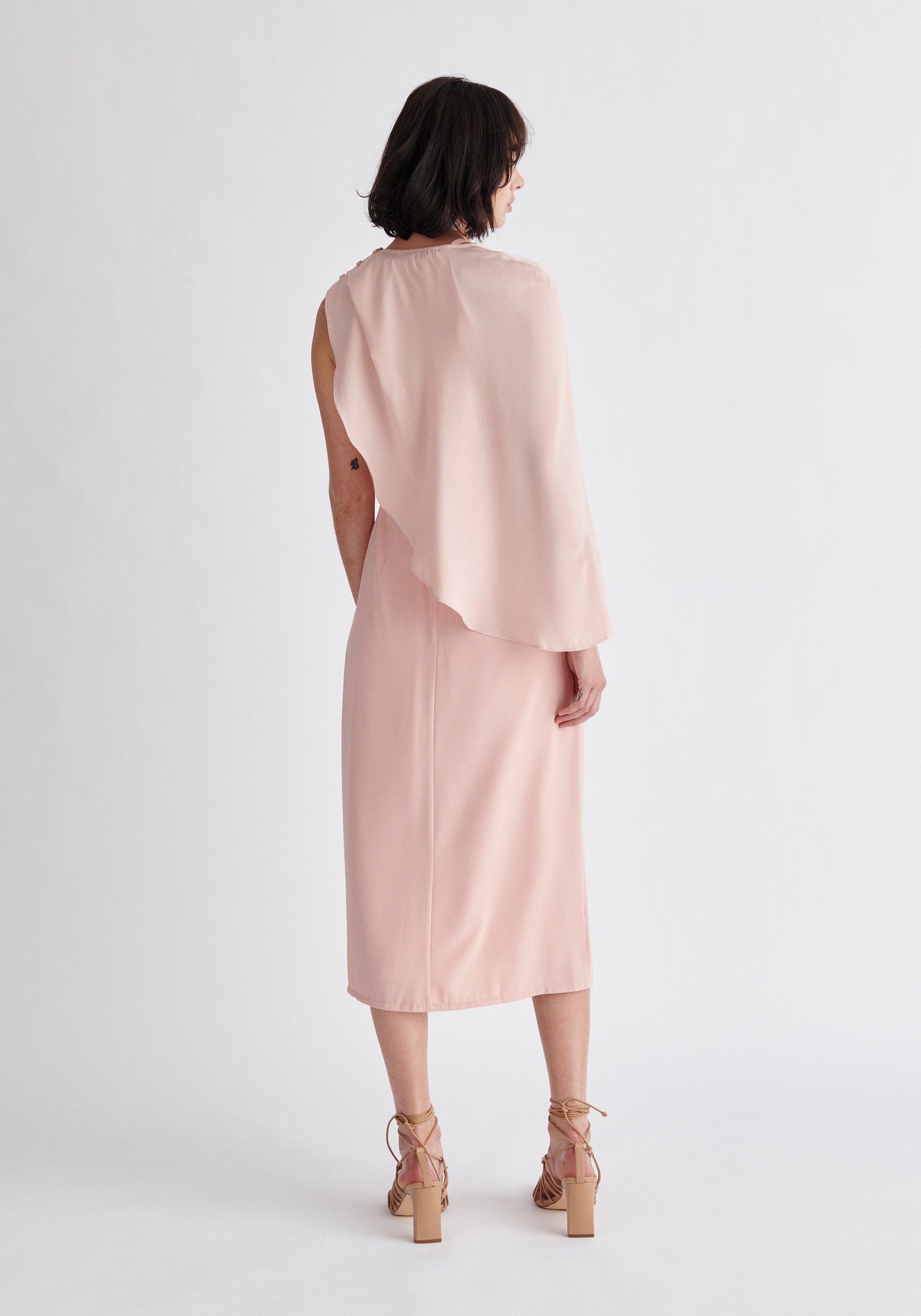 Paisie Detachable Cape Dress in Pink Back