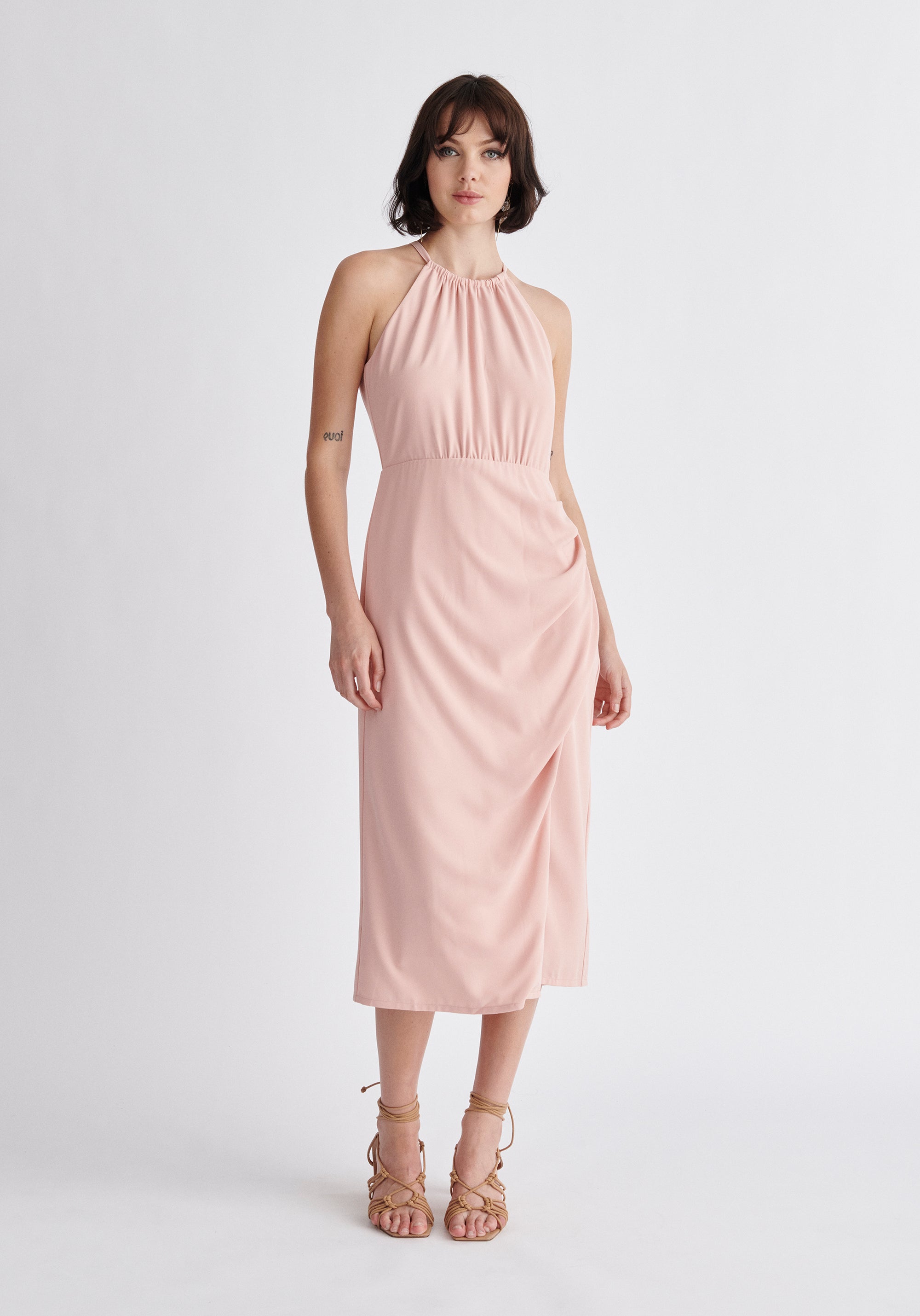 Paisie Detachable Cape Dress in Pink