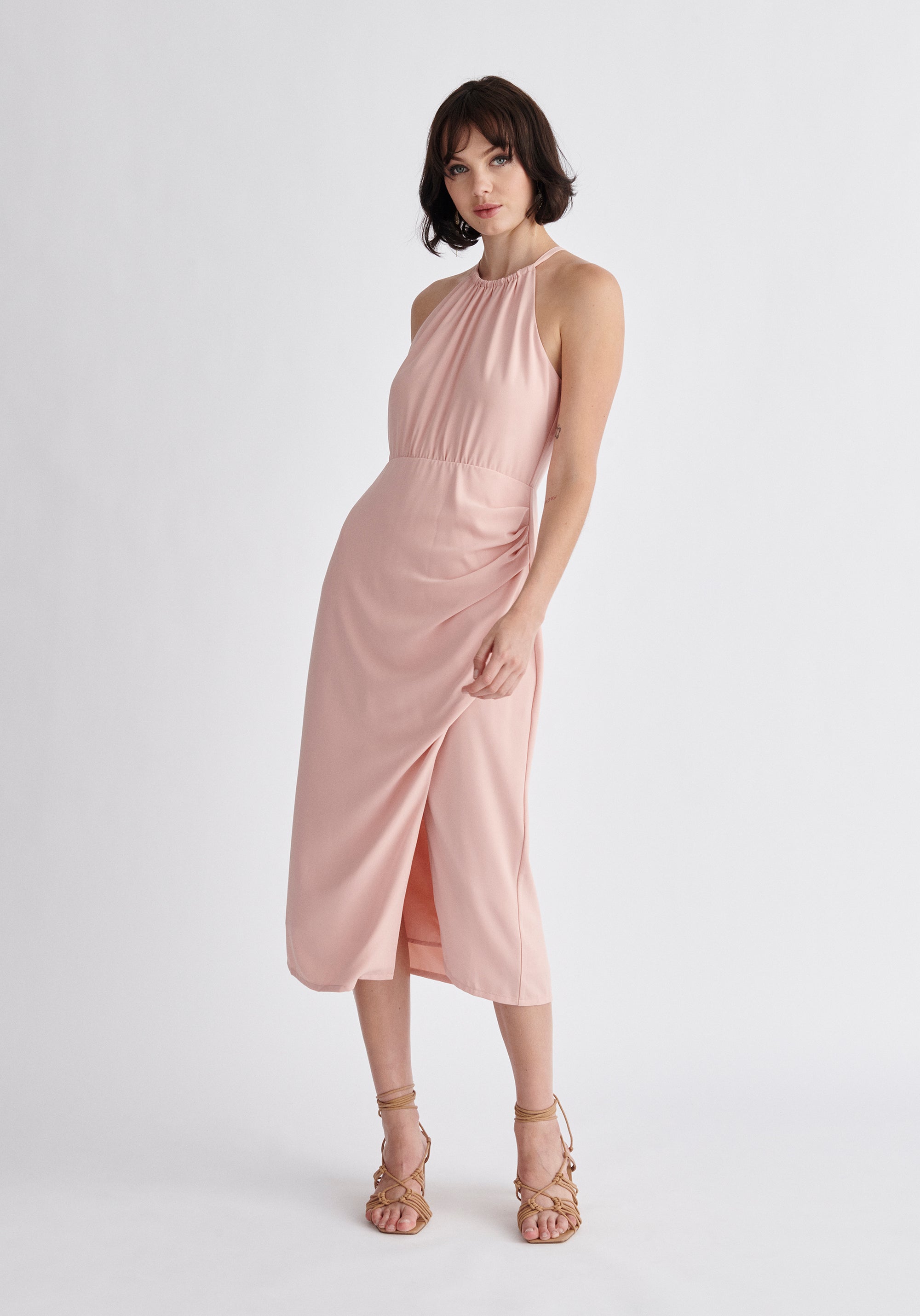 Paisie Detachable Cape Dress in Pink