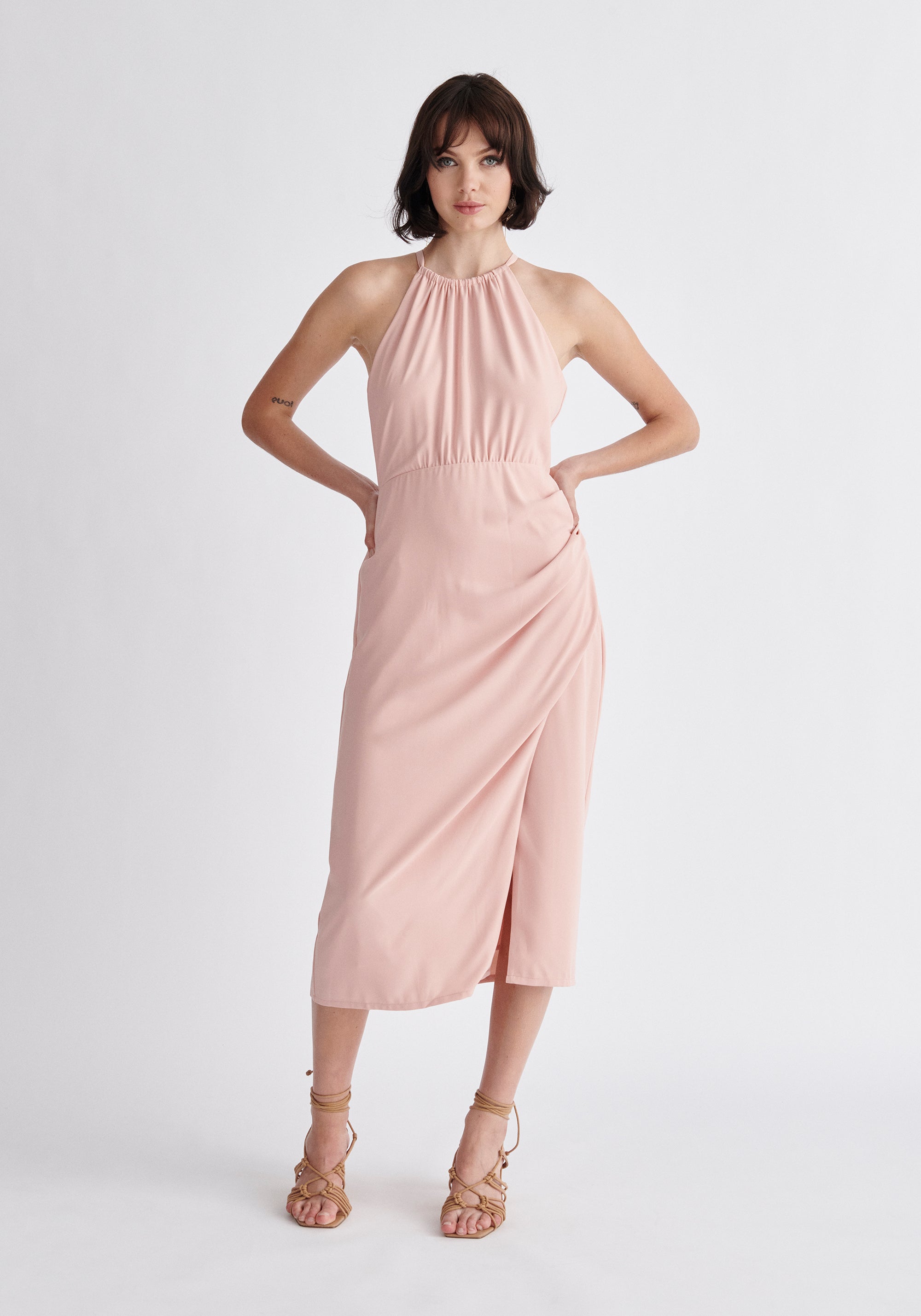 Paisie Detachable Cape Dress in Pink