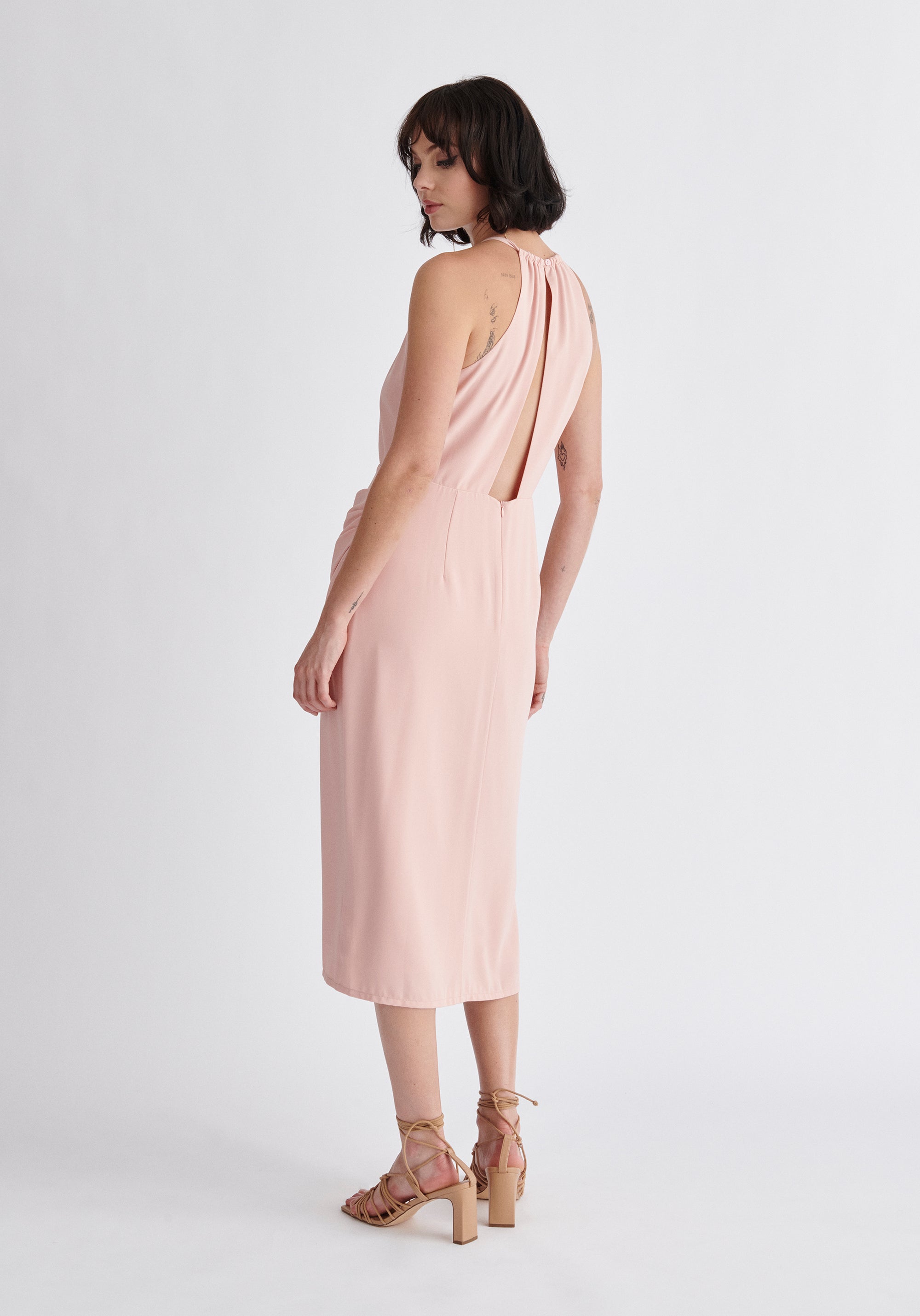 Paisie Detachable Cape Dress in Pink Back