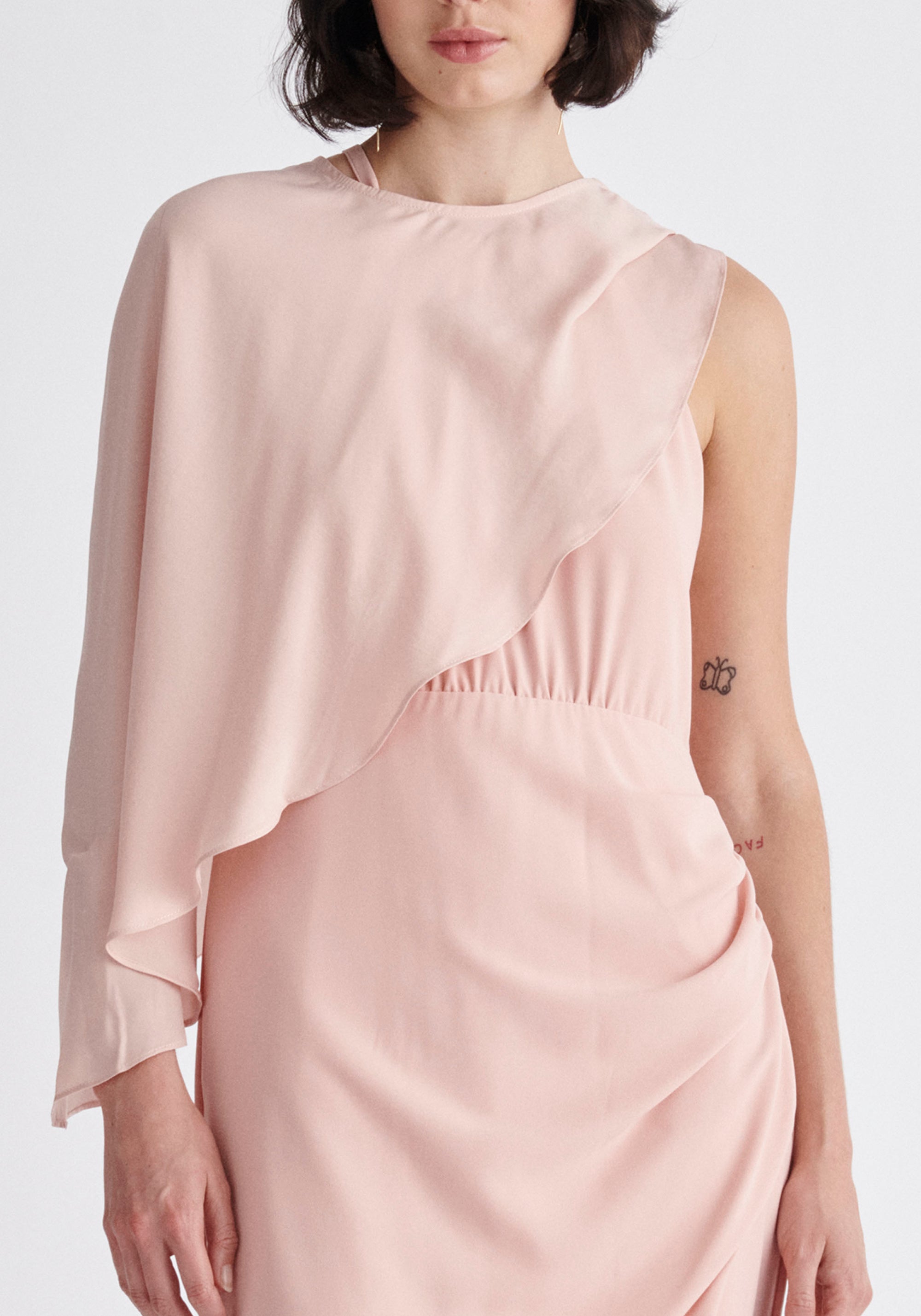 Paisie Detachable Cape Dress in Pink Close Up