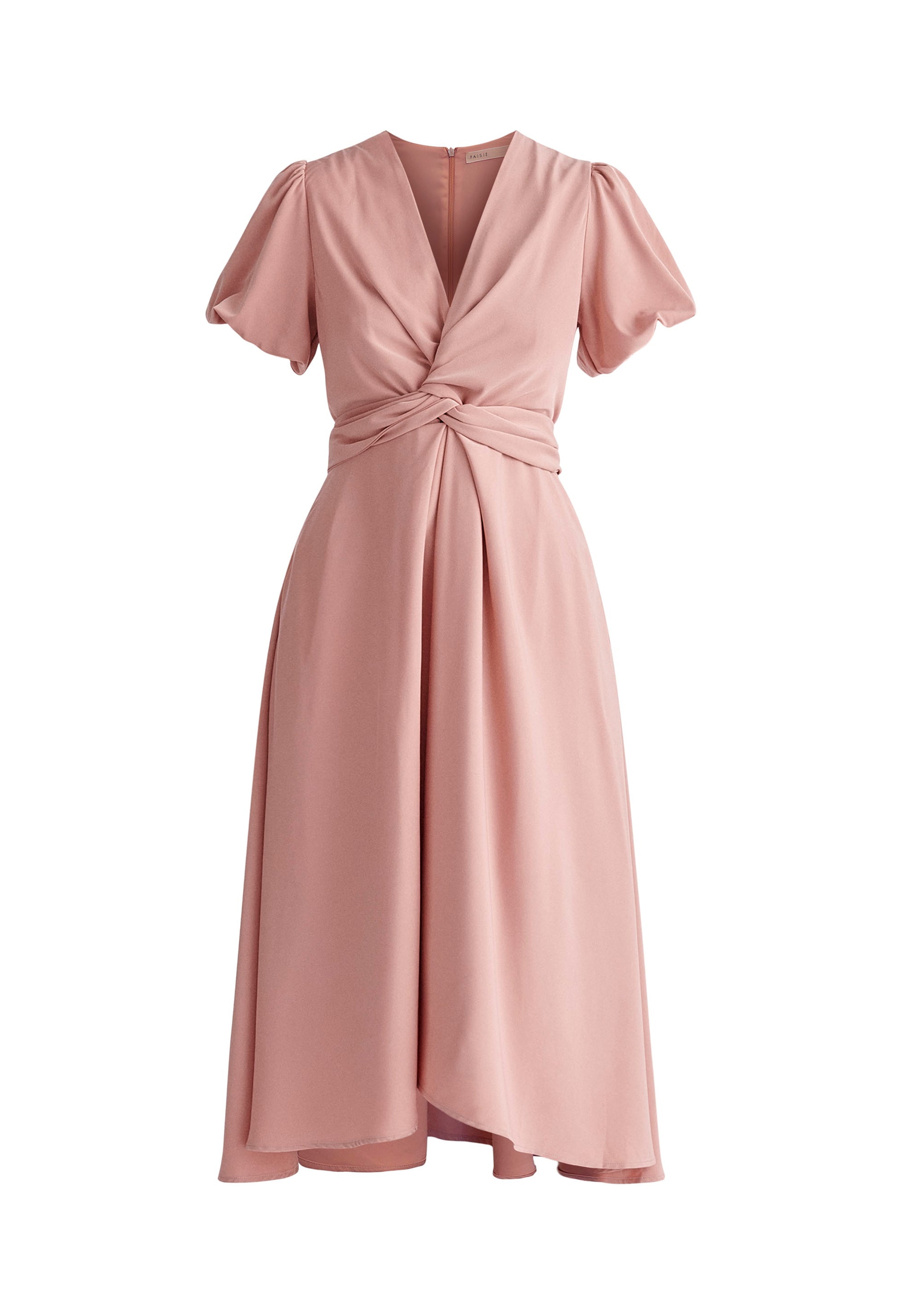 Paisie Midi Twist Dress in Pink Cut Out