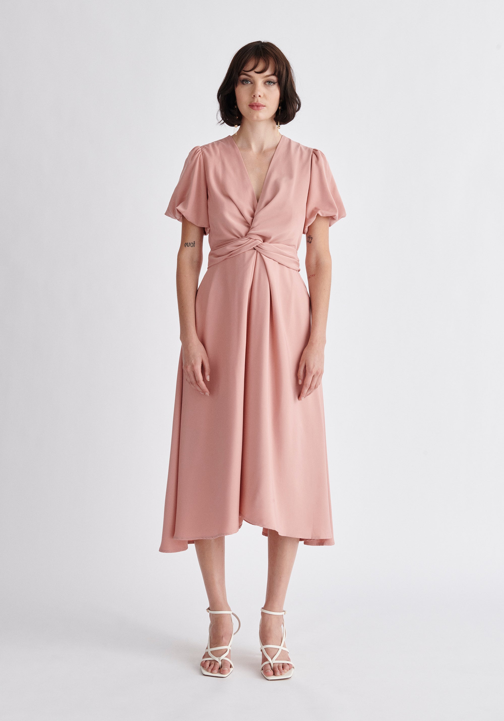 Paisie Midi Twist Dress in Pink