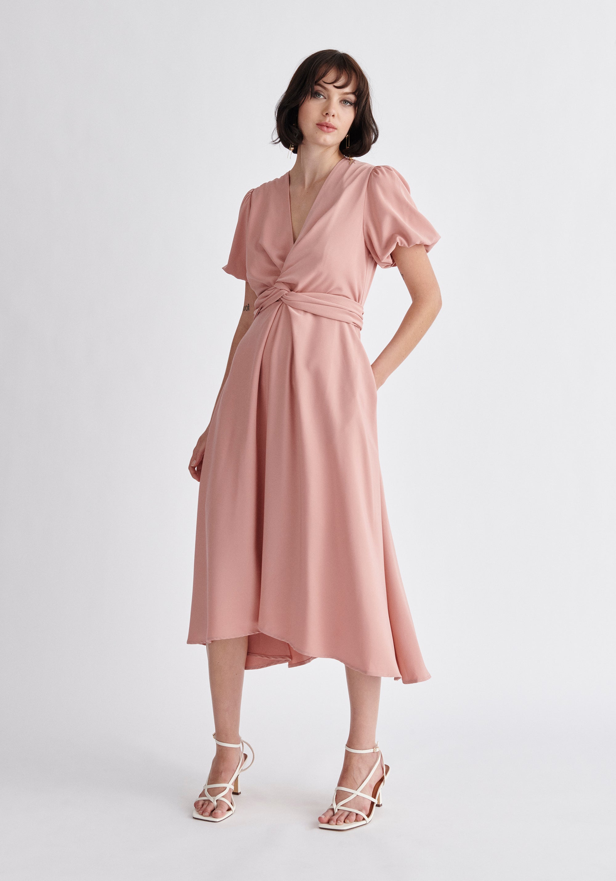 Paisie Midi Twist Dress in Pink