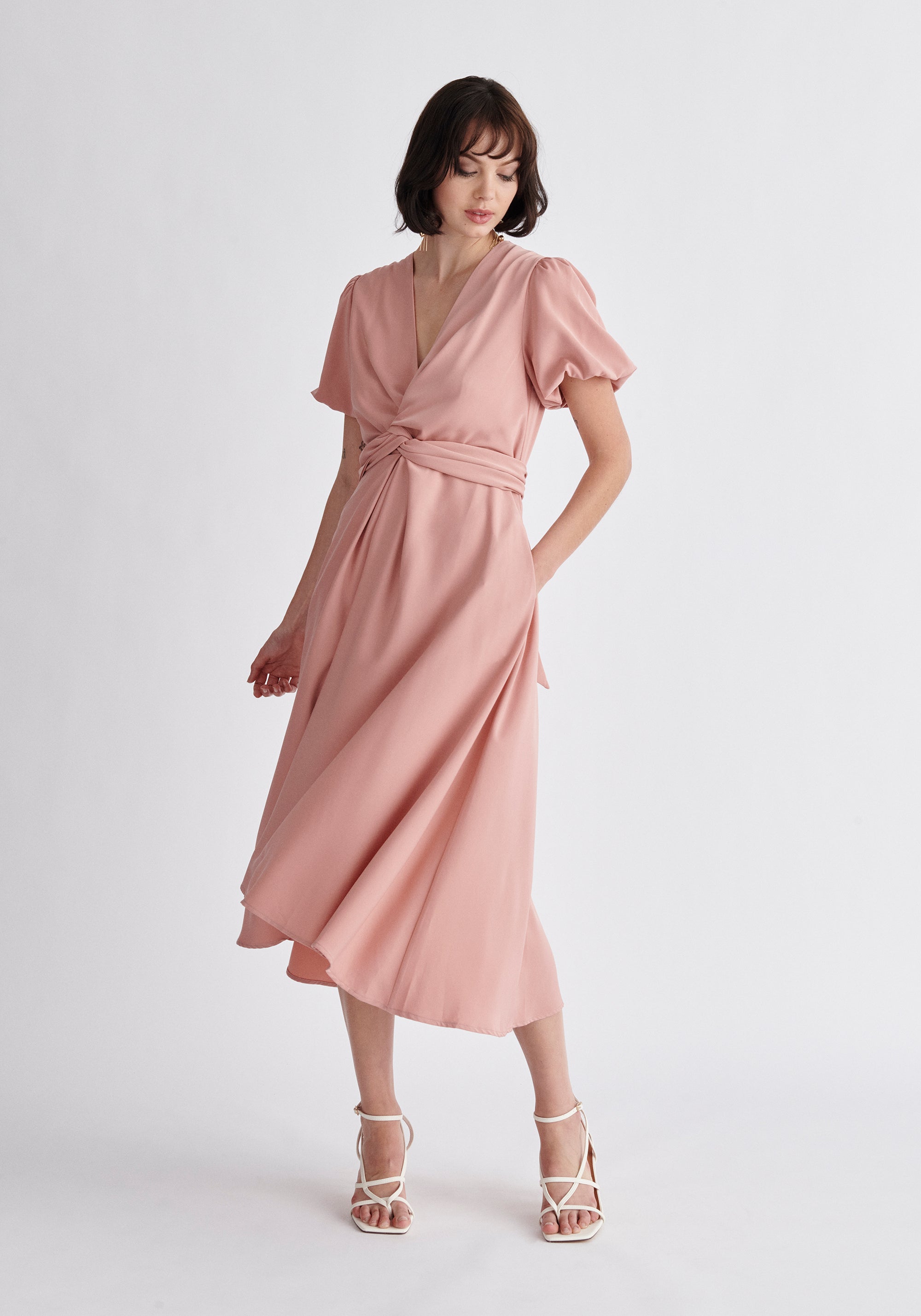 Paisie Midi Twist Dress in Pink