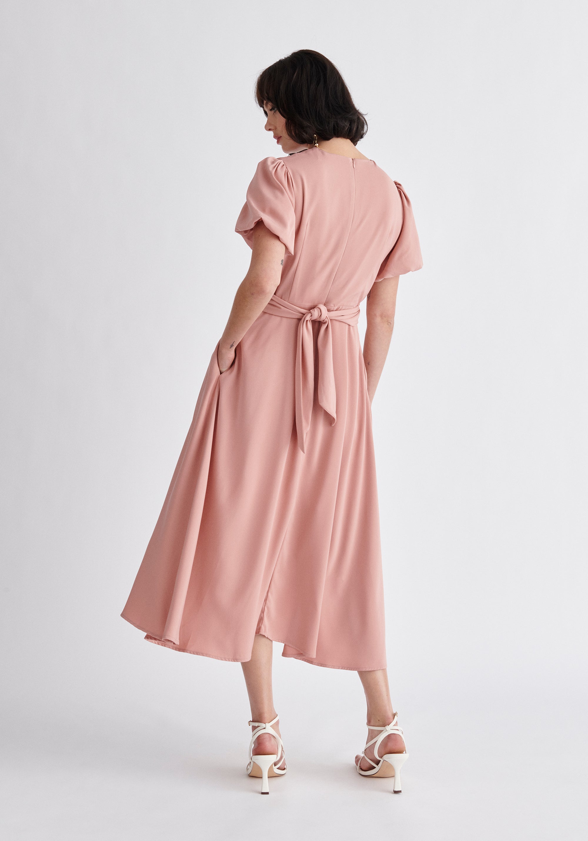 Paisie Midi Twist Dress in Pink Back