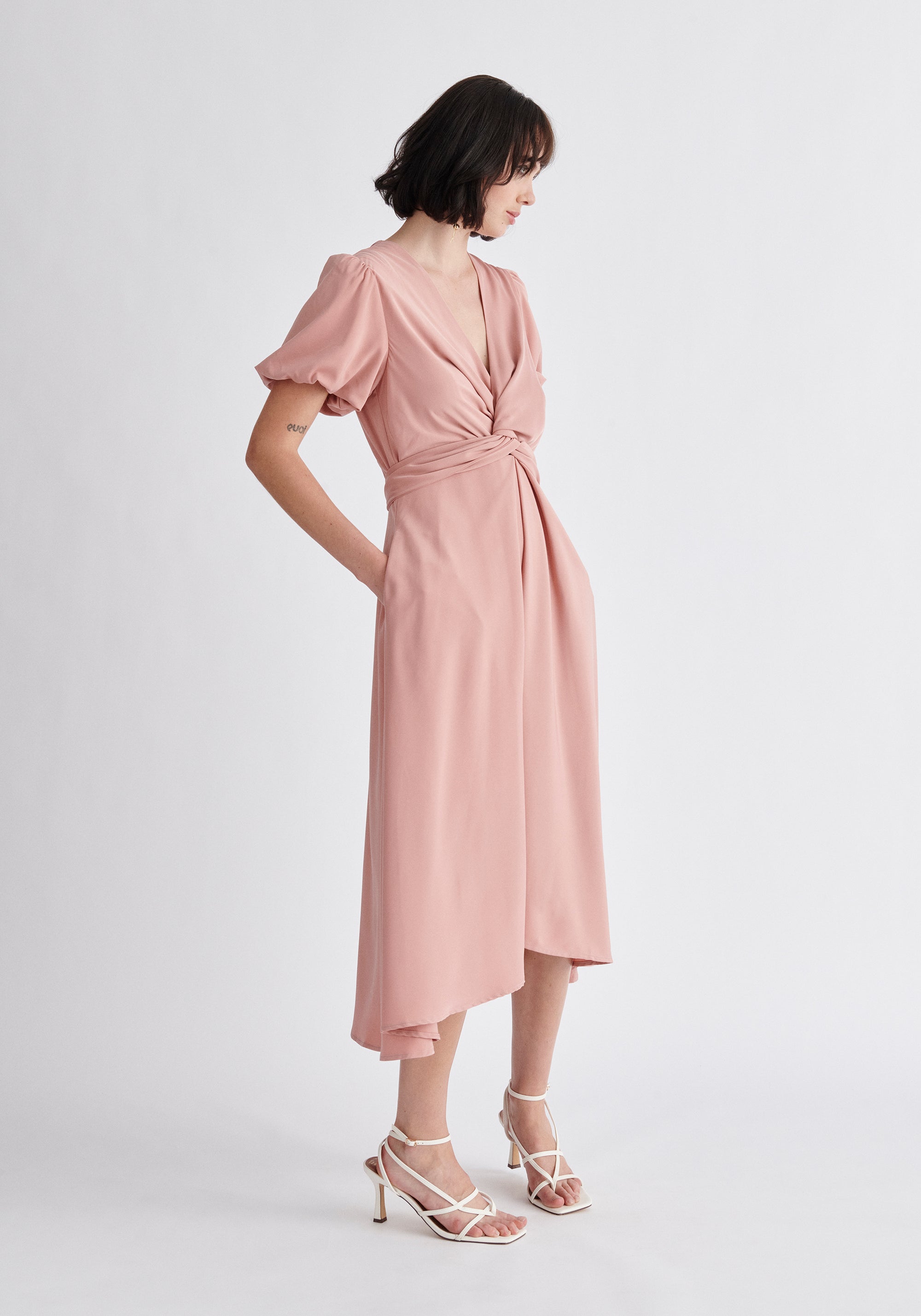 Paisie Midi Twist Dress in Pink