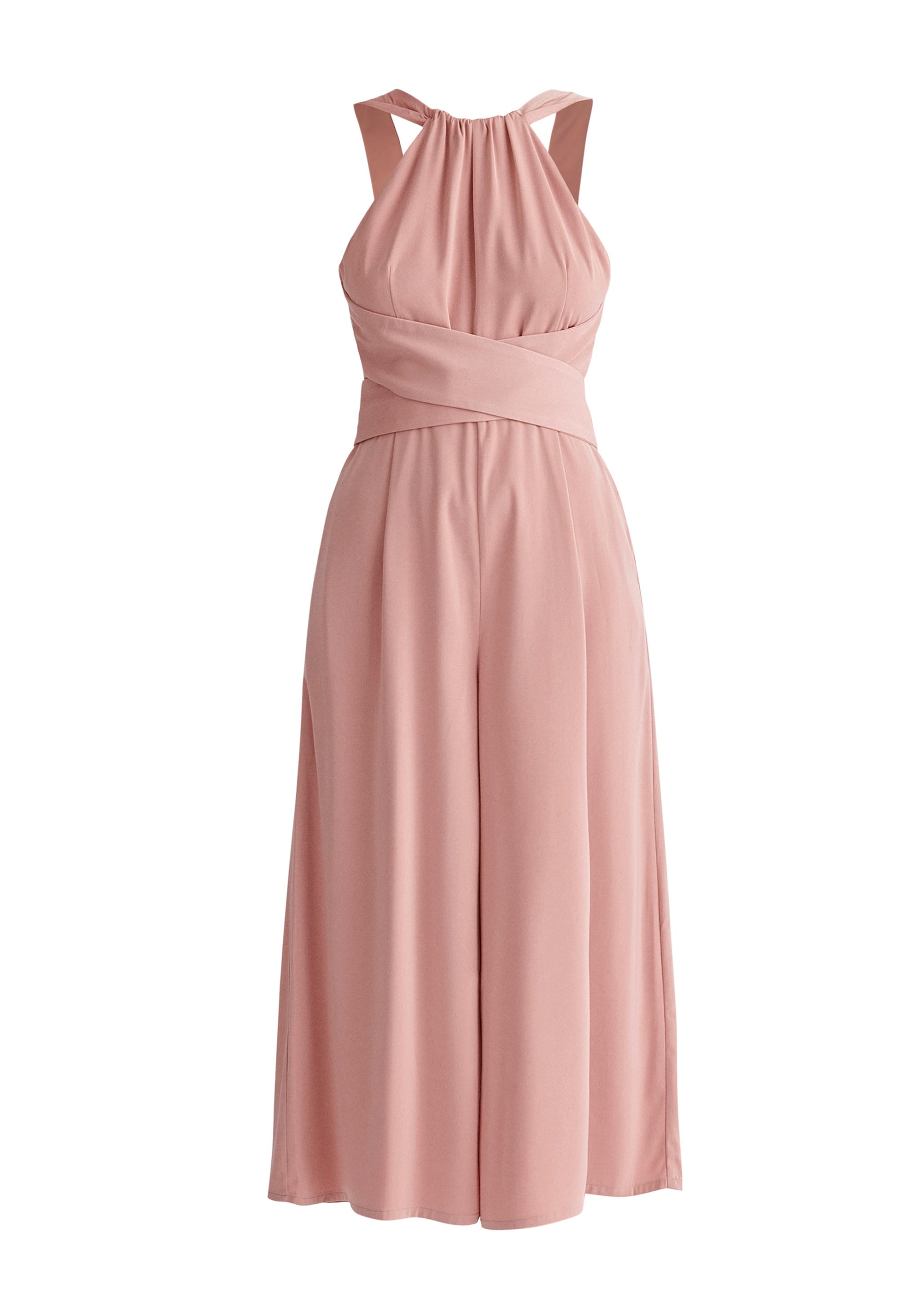 Paisie Cross Waist Halterneck Jumpsuit in Pink Cut Out