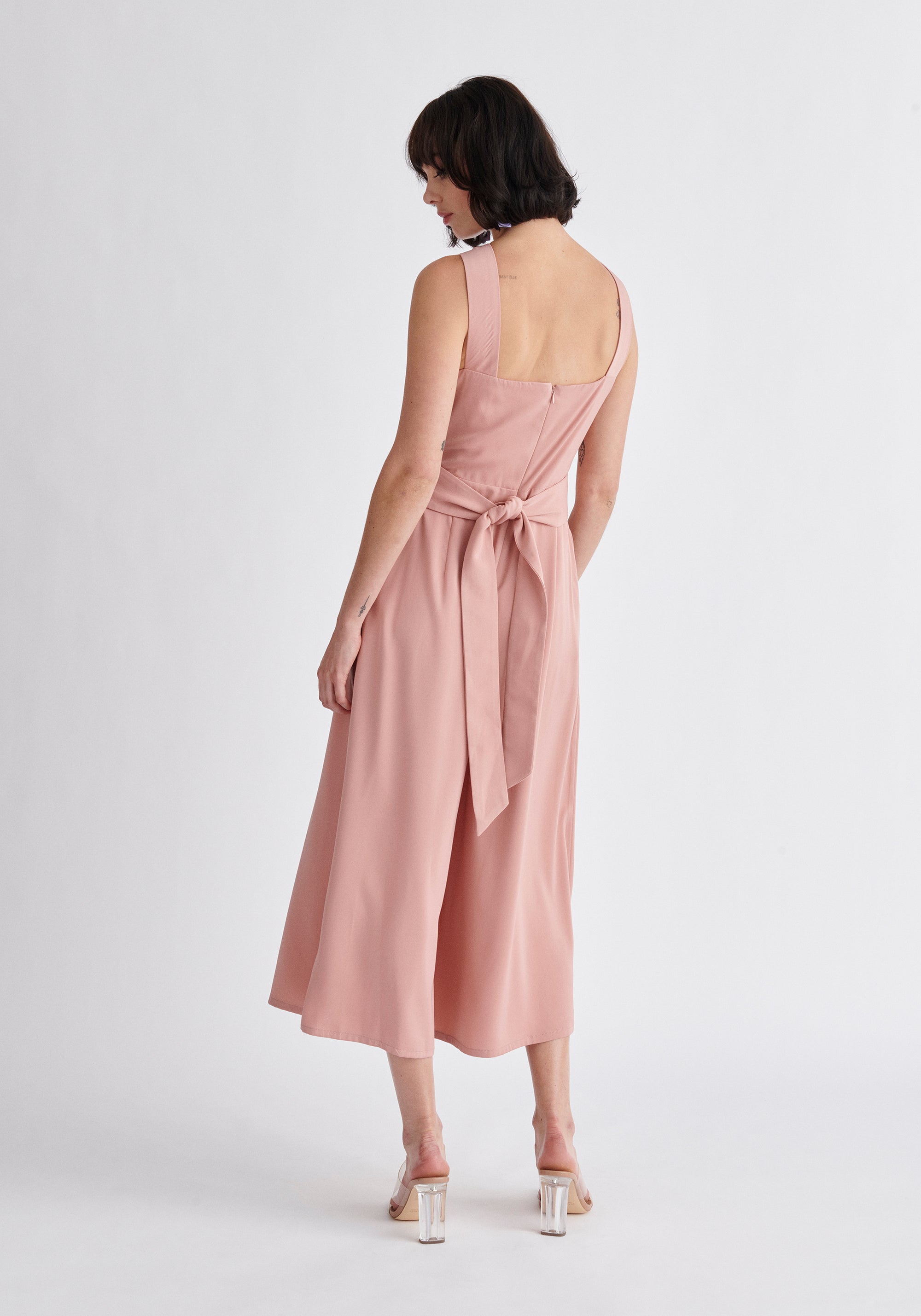 Paisie Cross Waist Halterneck Jumpsuit in Pink Back