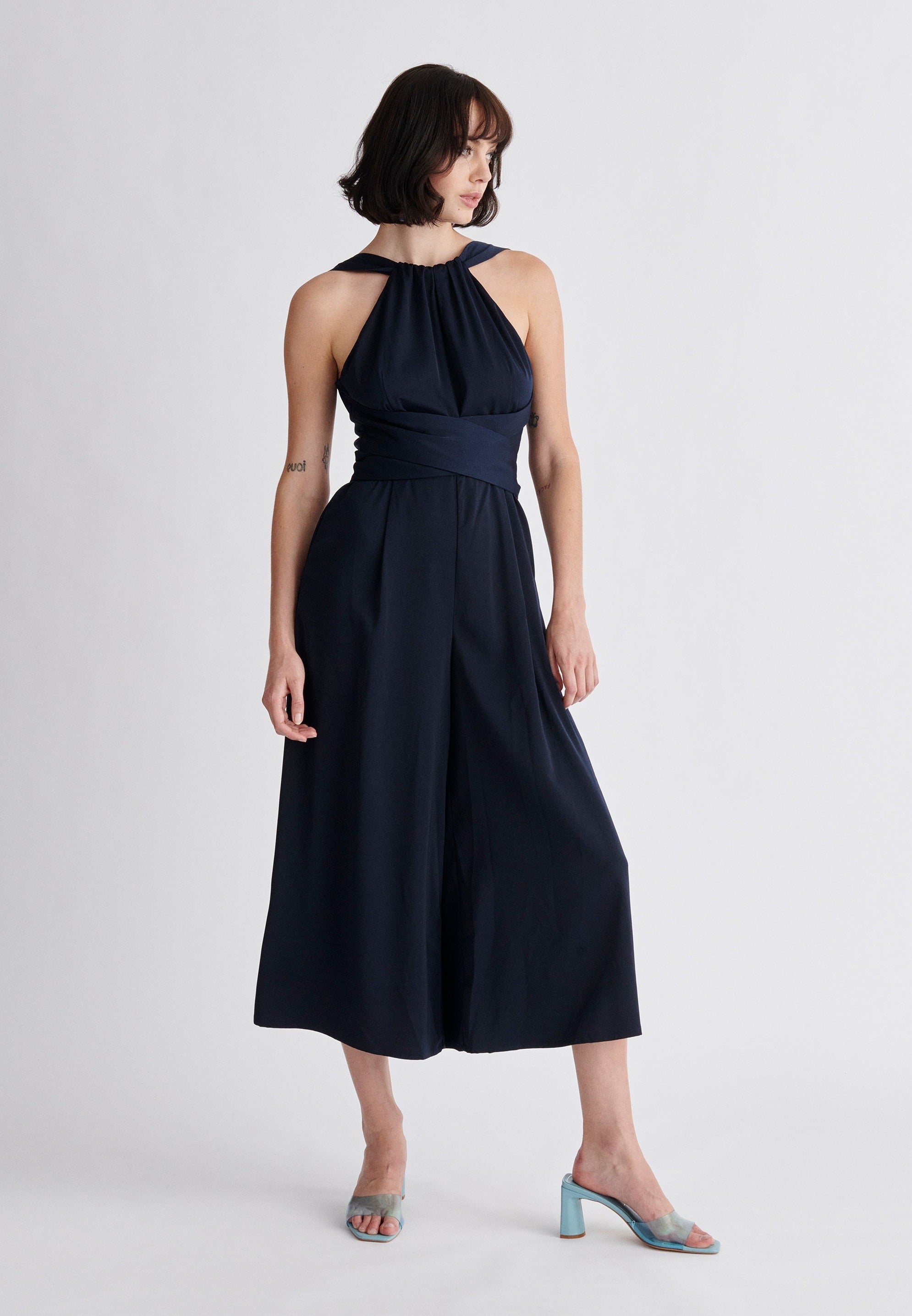 Paisie Cross Waist Halterneck Jumpsuit in Navy