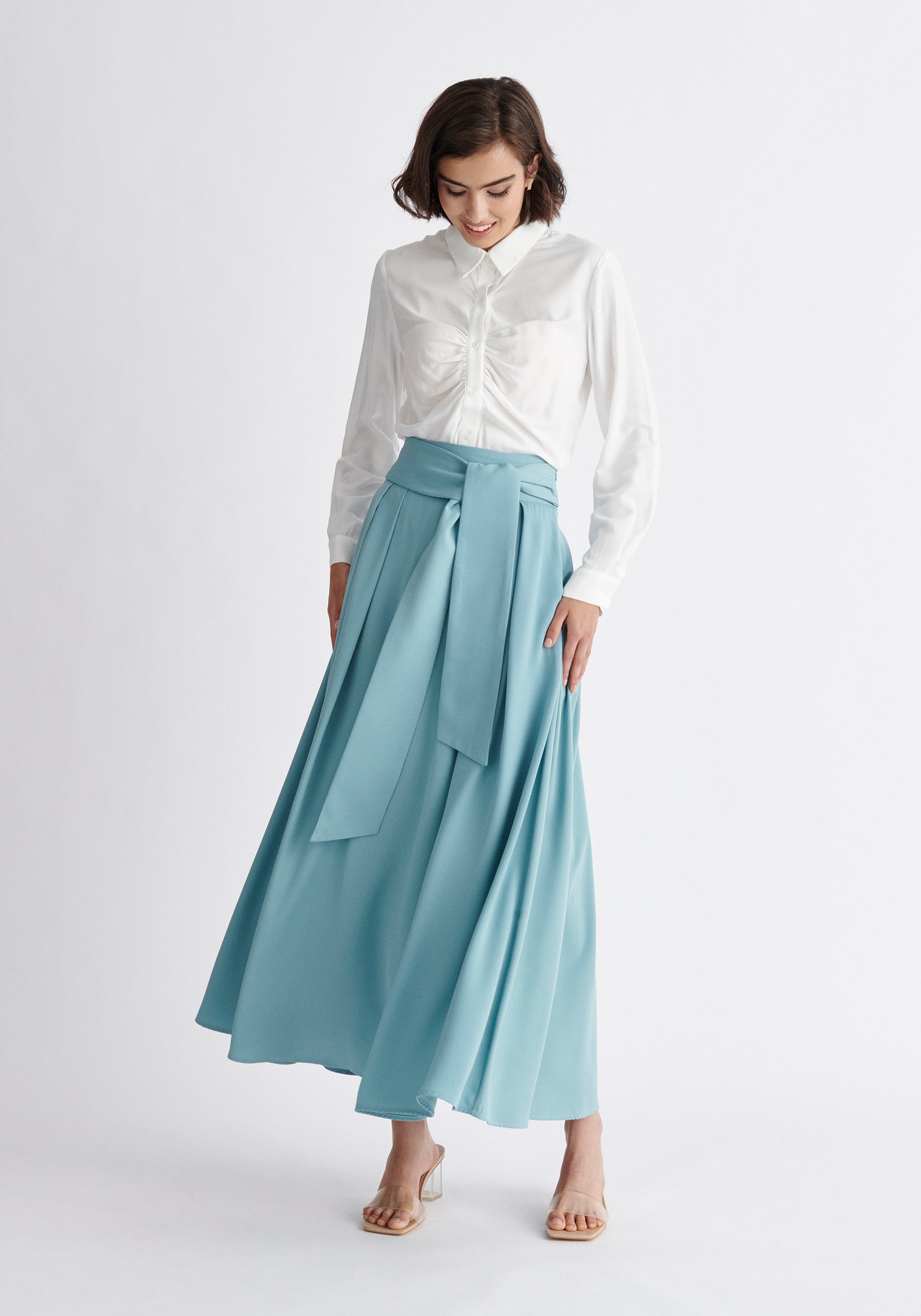 Paisie Maxi Tie Skirt in Light Blue