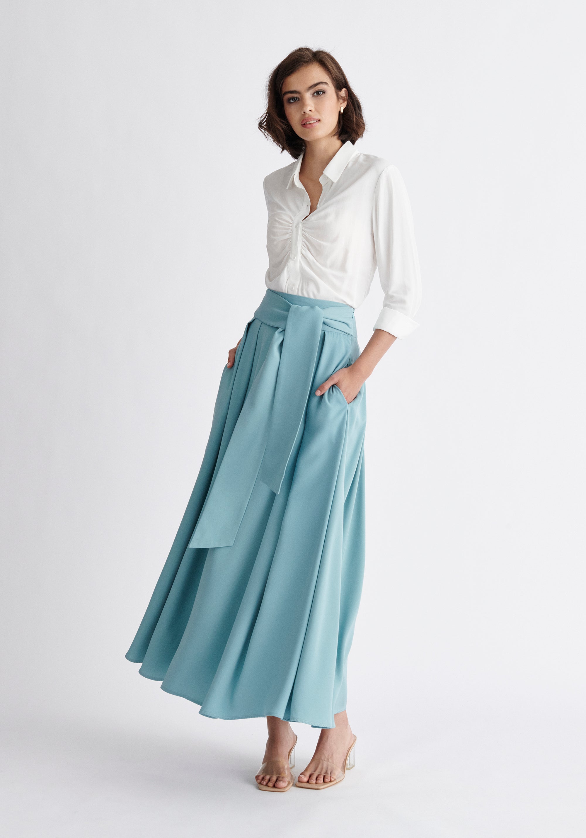 Paisie Maxi Tie Skirt in Light Blue