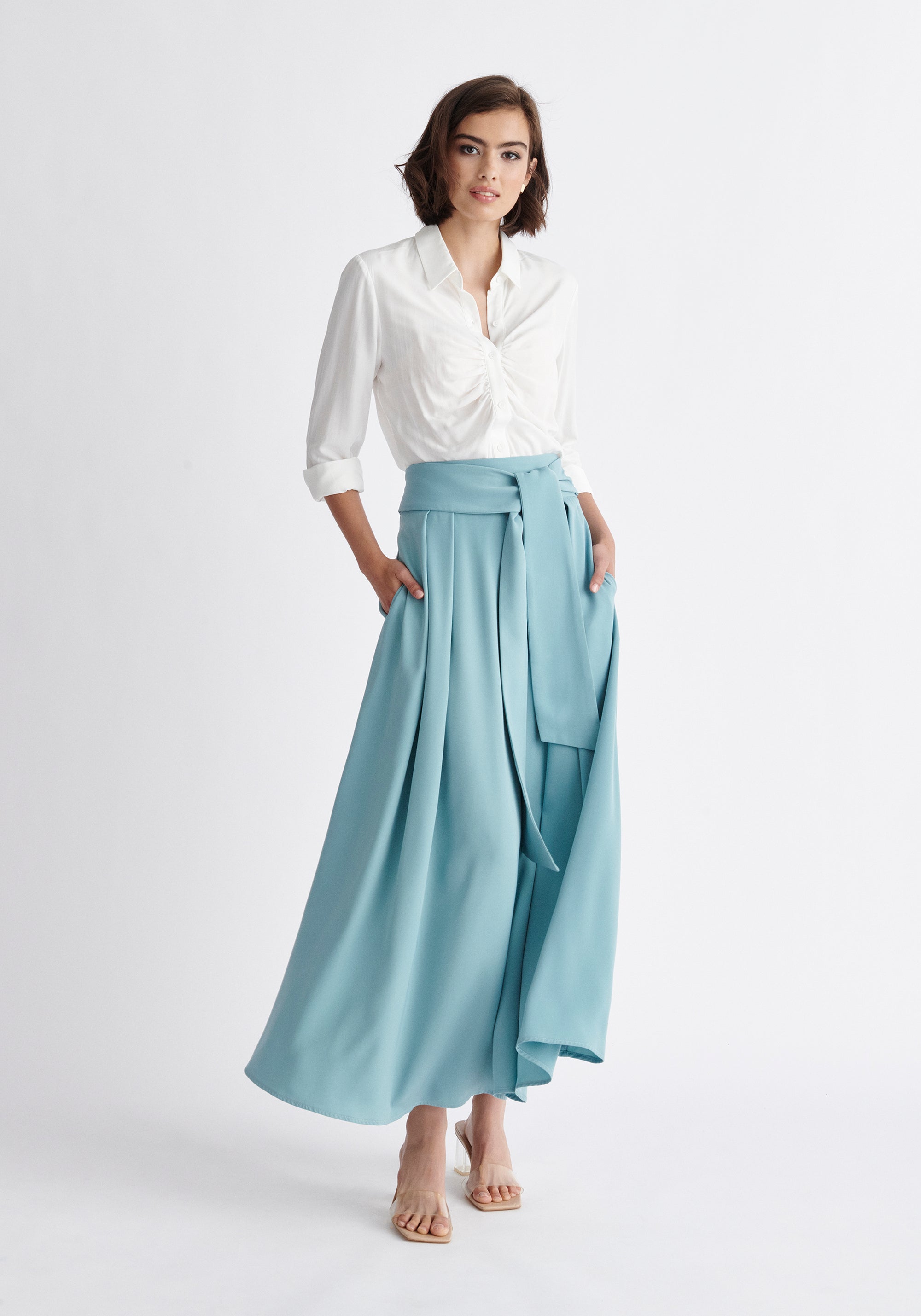 Paisie Maxi Tie Skirt in Light Blue