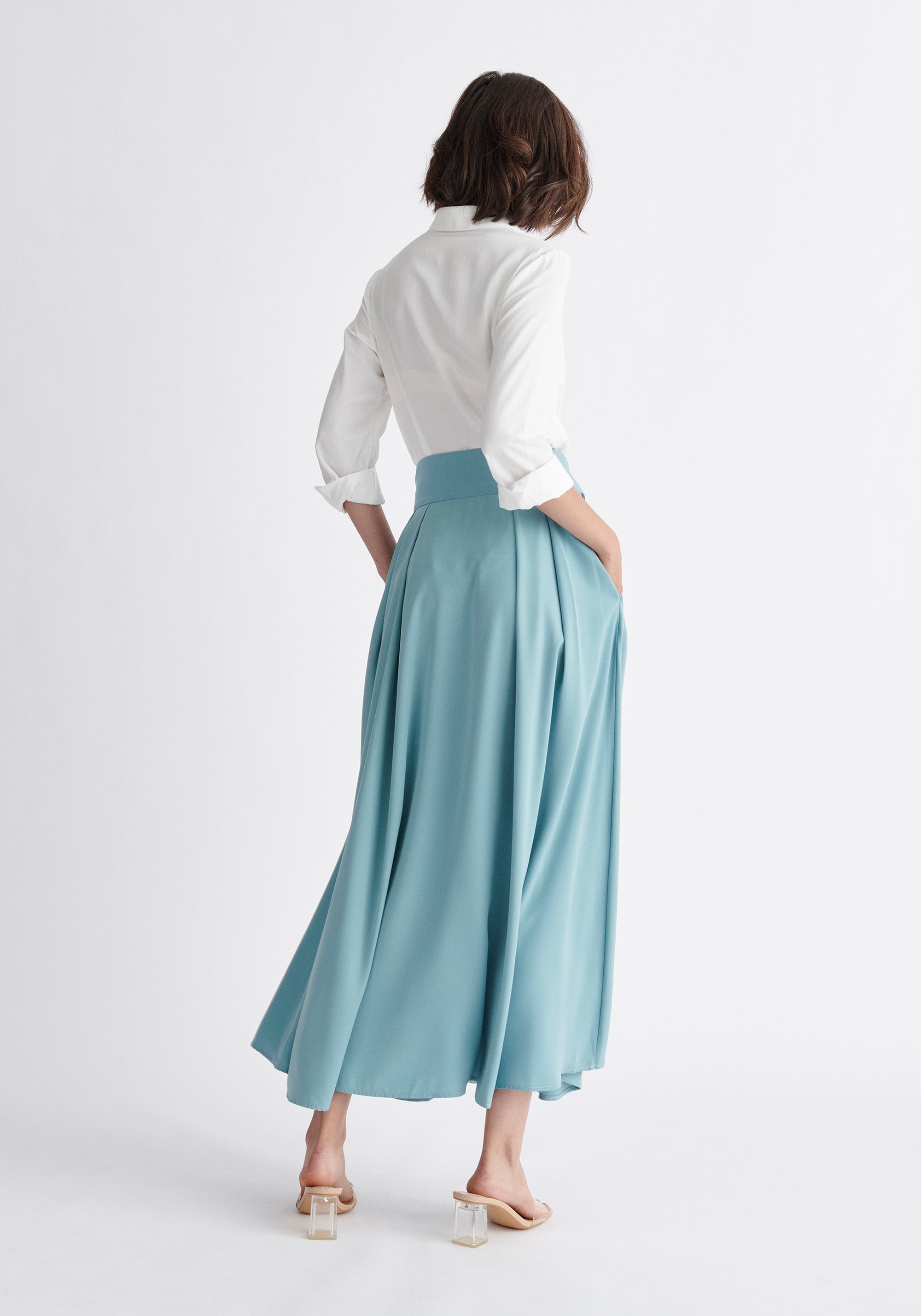 Paisie Maxi Tie Skirt in Light Blue Back