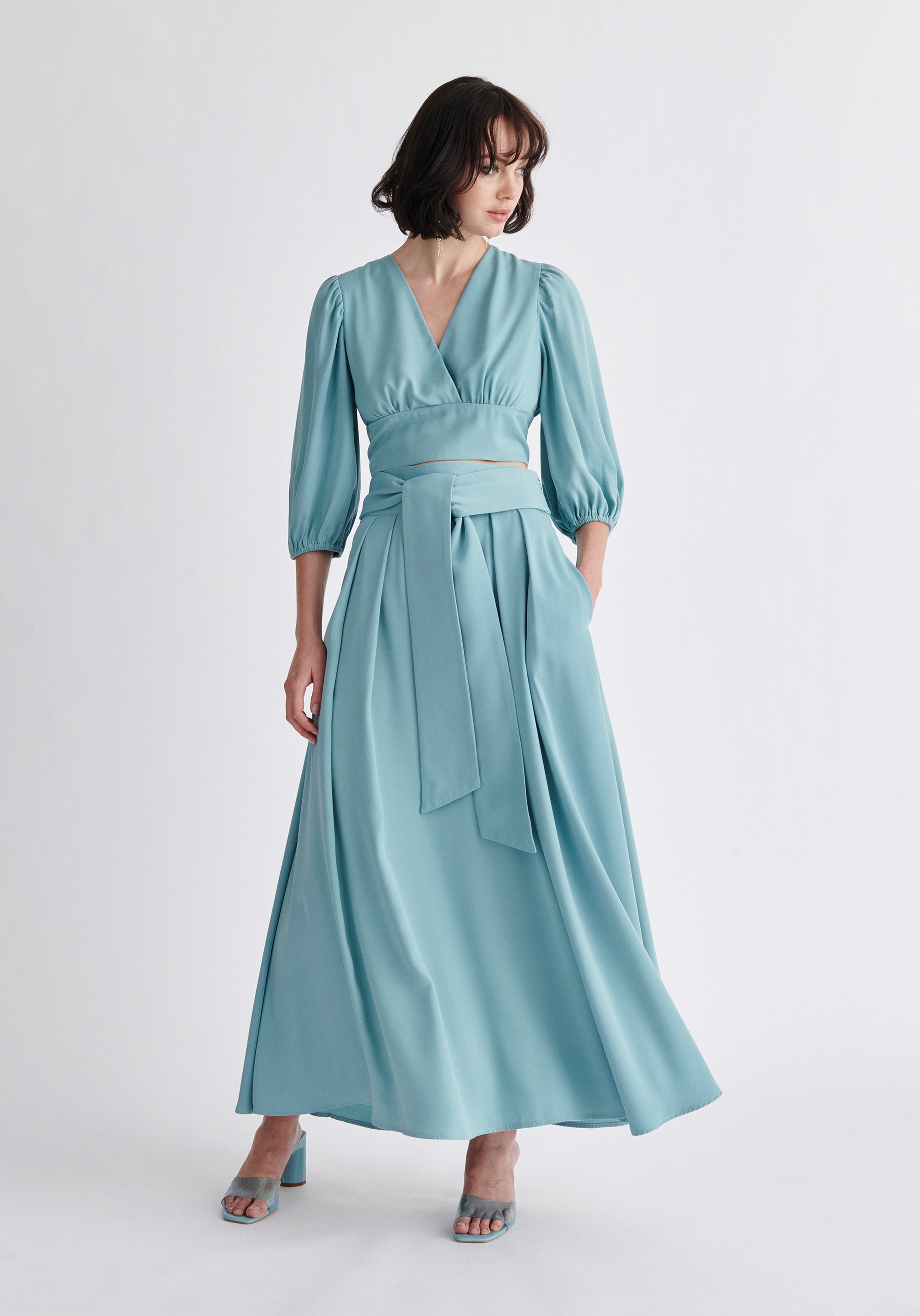 Paisie Maxi Tie Skirt in Light Blue