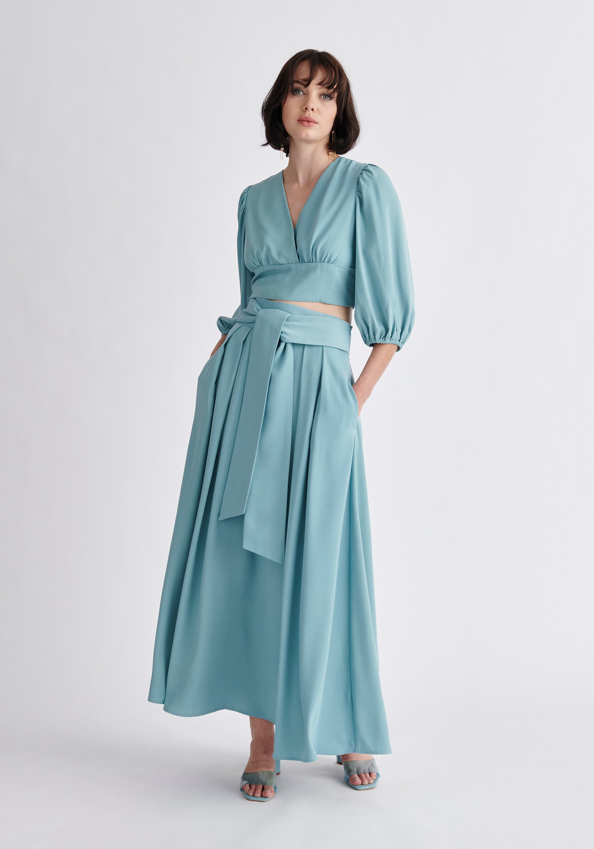 Paisie Maxi Tie Skirt in Light Blue